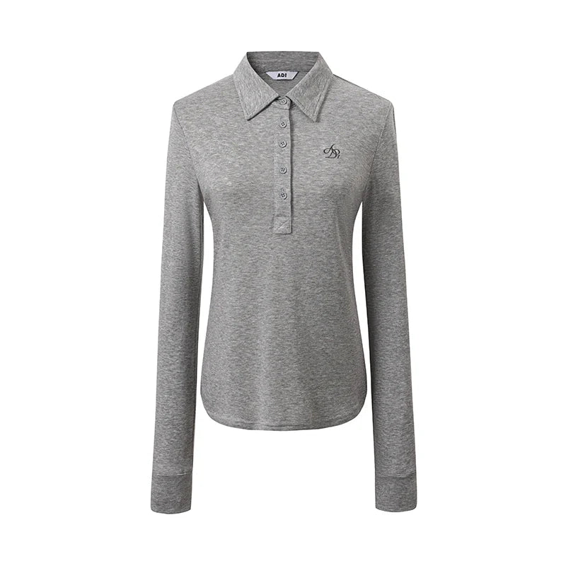 Classic Long Sleeve Polo Shirt: Slim-Fit Knit Top with Embroidered Logo