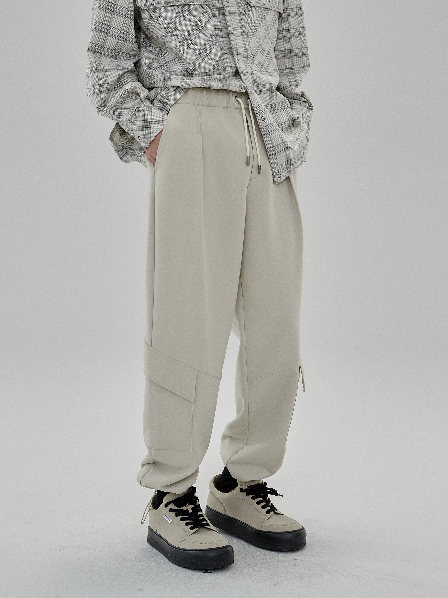 Draping Drawstring Cargo Casual Pants