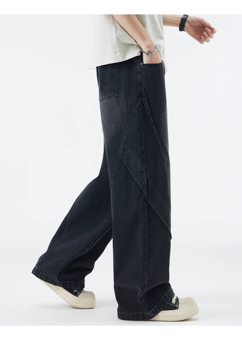 Paneled Drawstring Wide-Leg Jeans