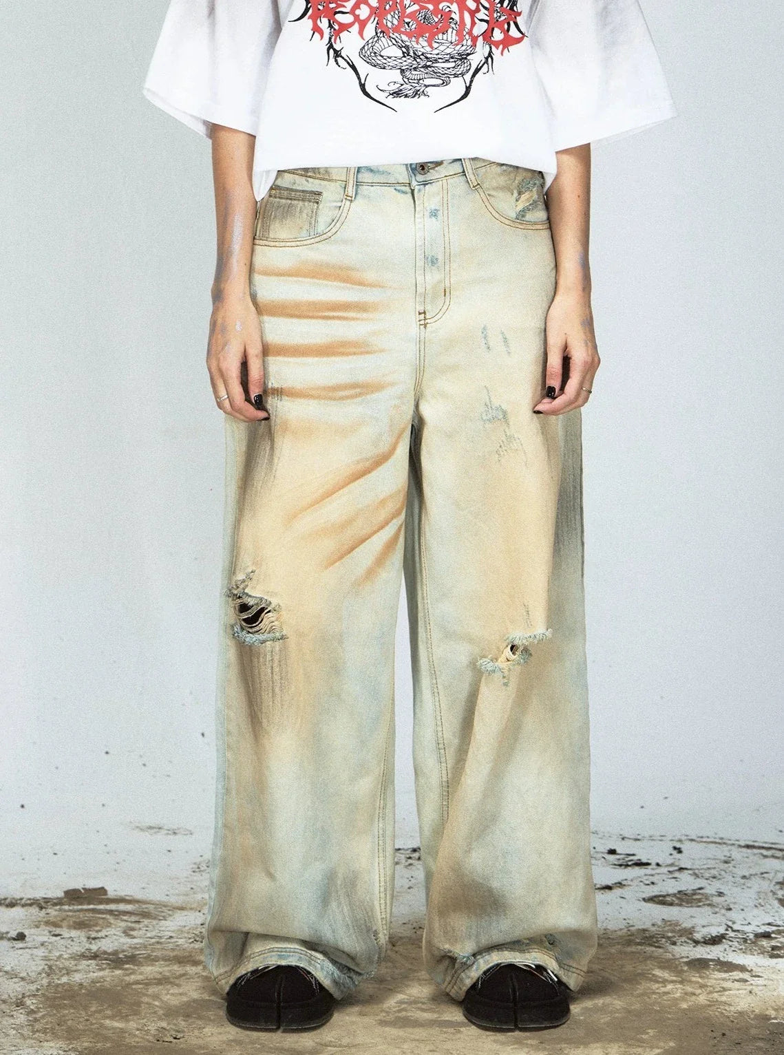 Men's Retro Ripped Yellow Denim Pants