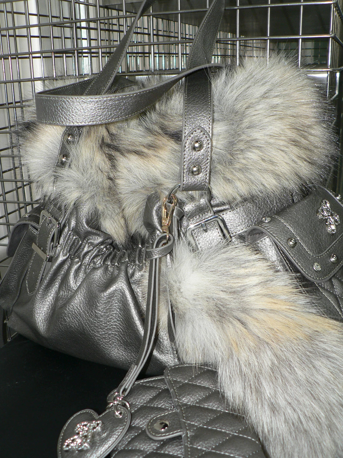 Golden Purr Luxe Faux‑Fur Charm Tote