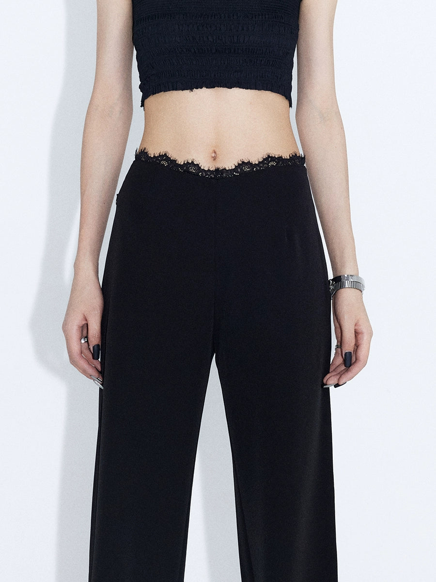 Moonlit Lace-Waist Wide-Leg Pants
