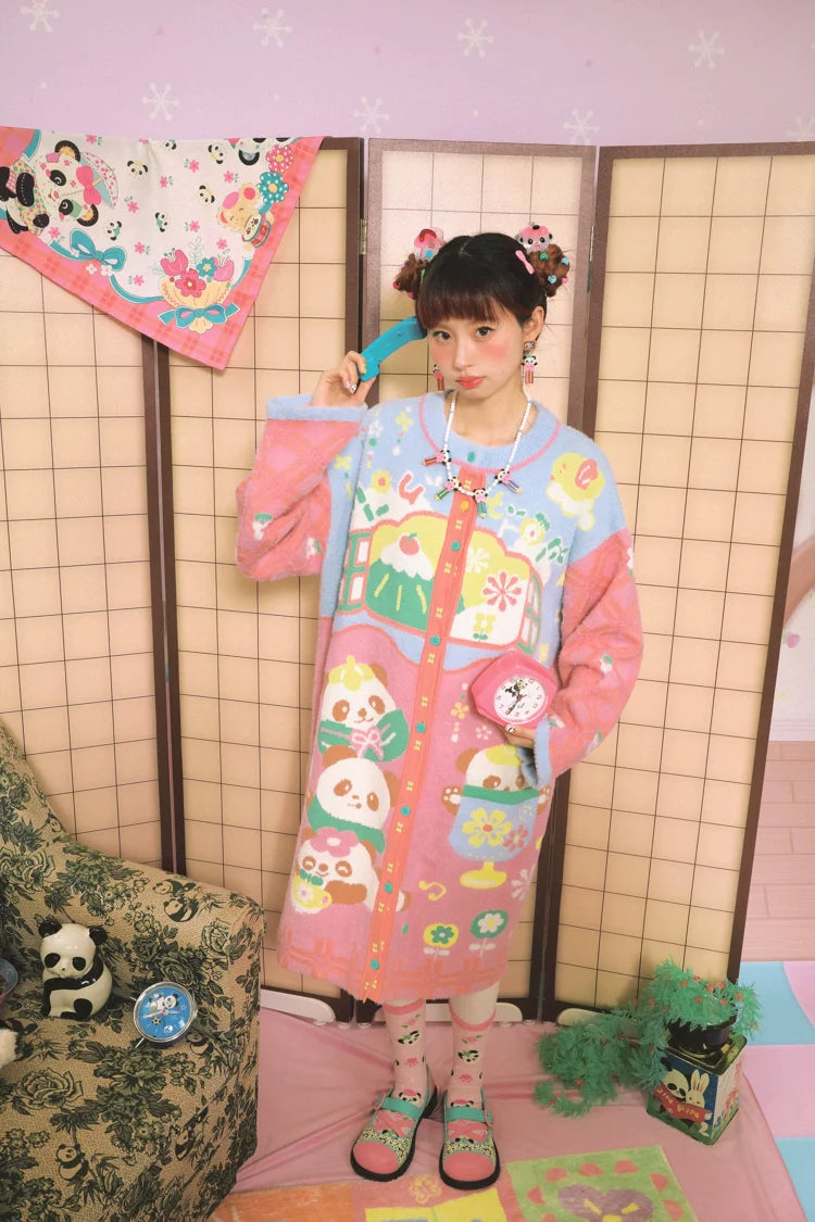 Sweet Panda Tea Party Button Dress