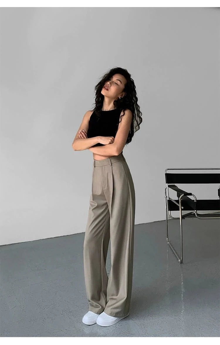 Drapey Wide-Leg Suit Trousers - chiclara