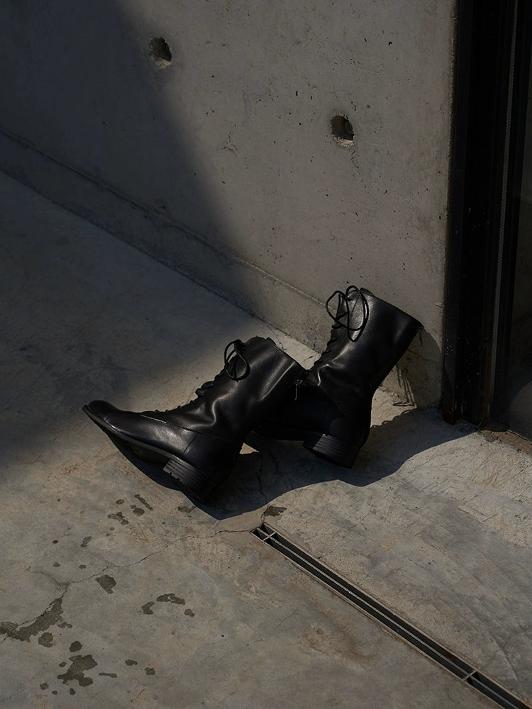 Black Leather Lace-Up Combat Boots
