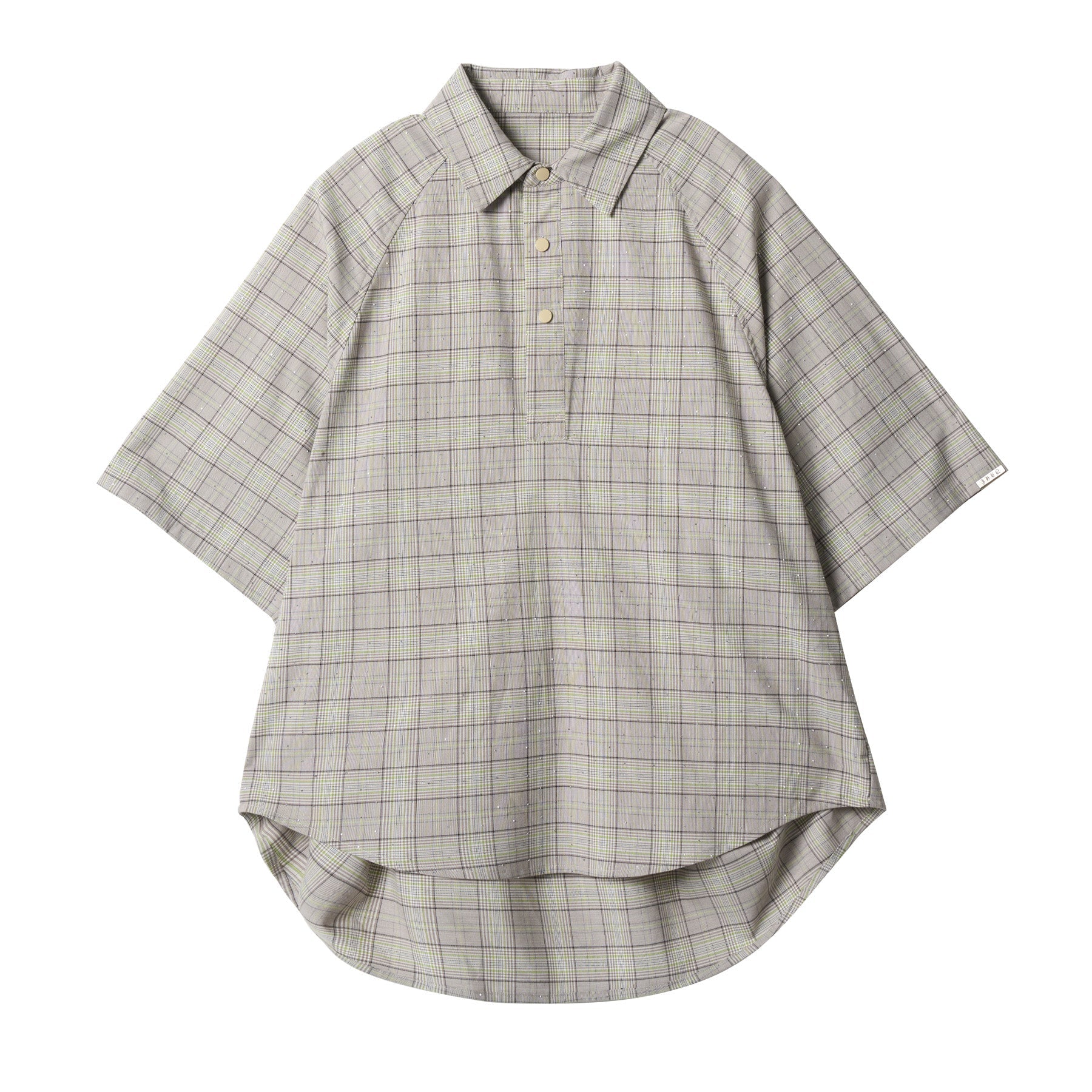 Plaid Hot Diamond Pullover Short Sleeve Shirt - chiclara