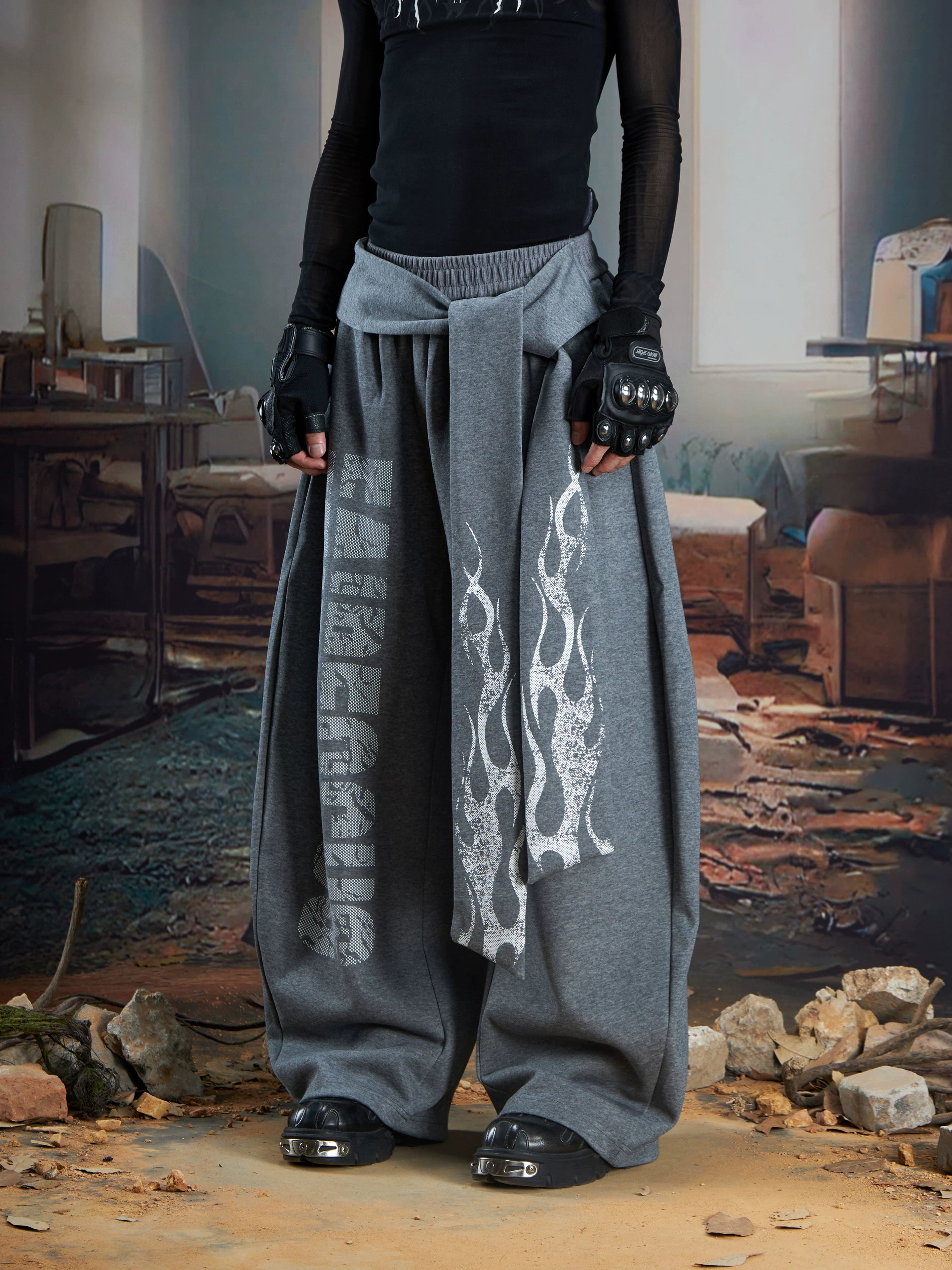 Inferno Sash Wide-Leg Fleece Pants