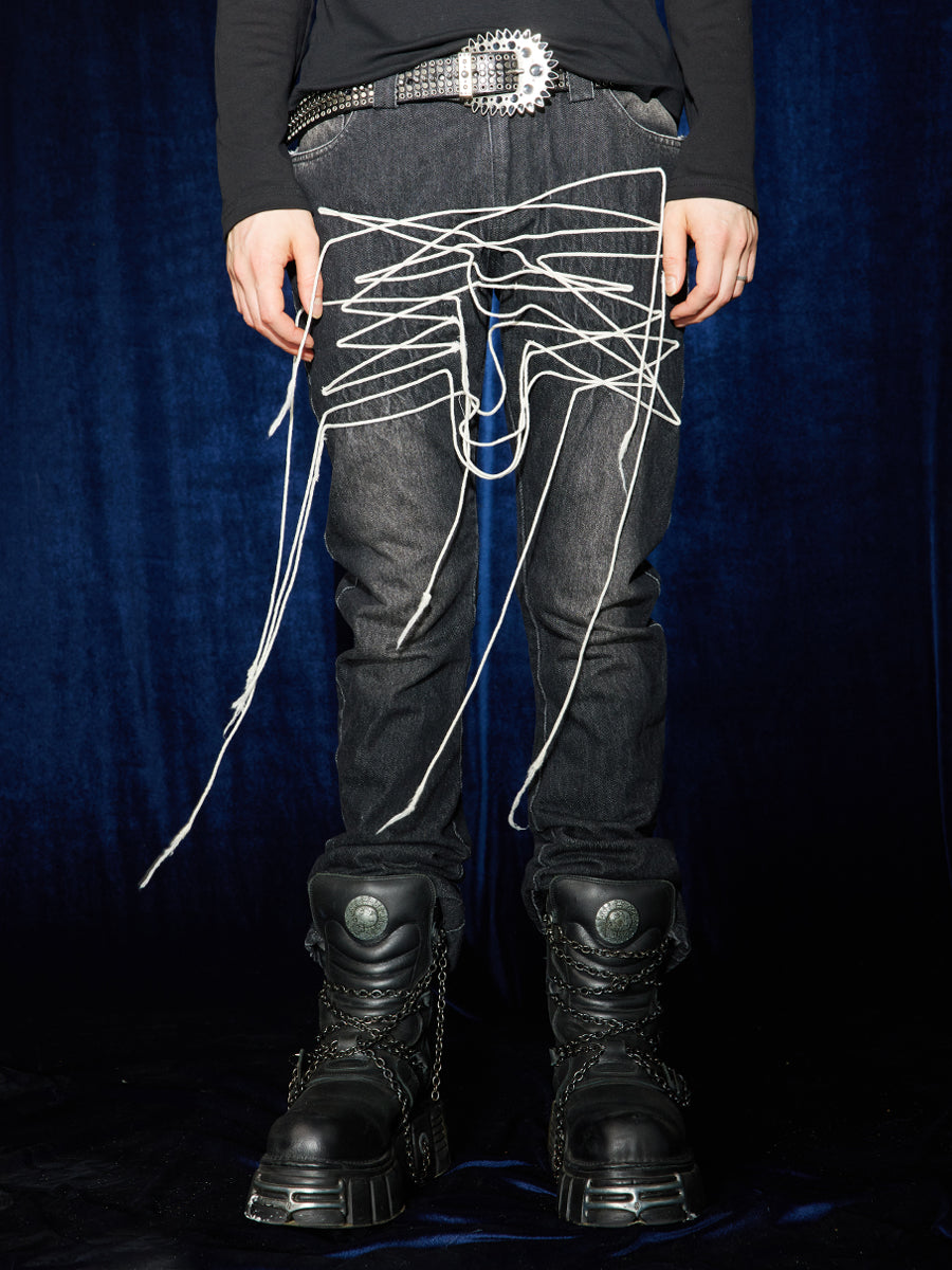 Avant-Garde String Art Denim Jeans