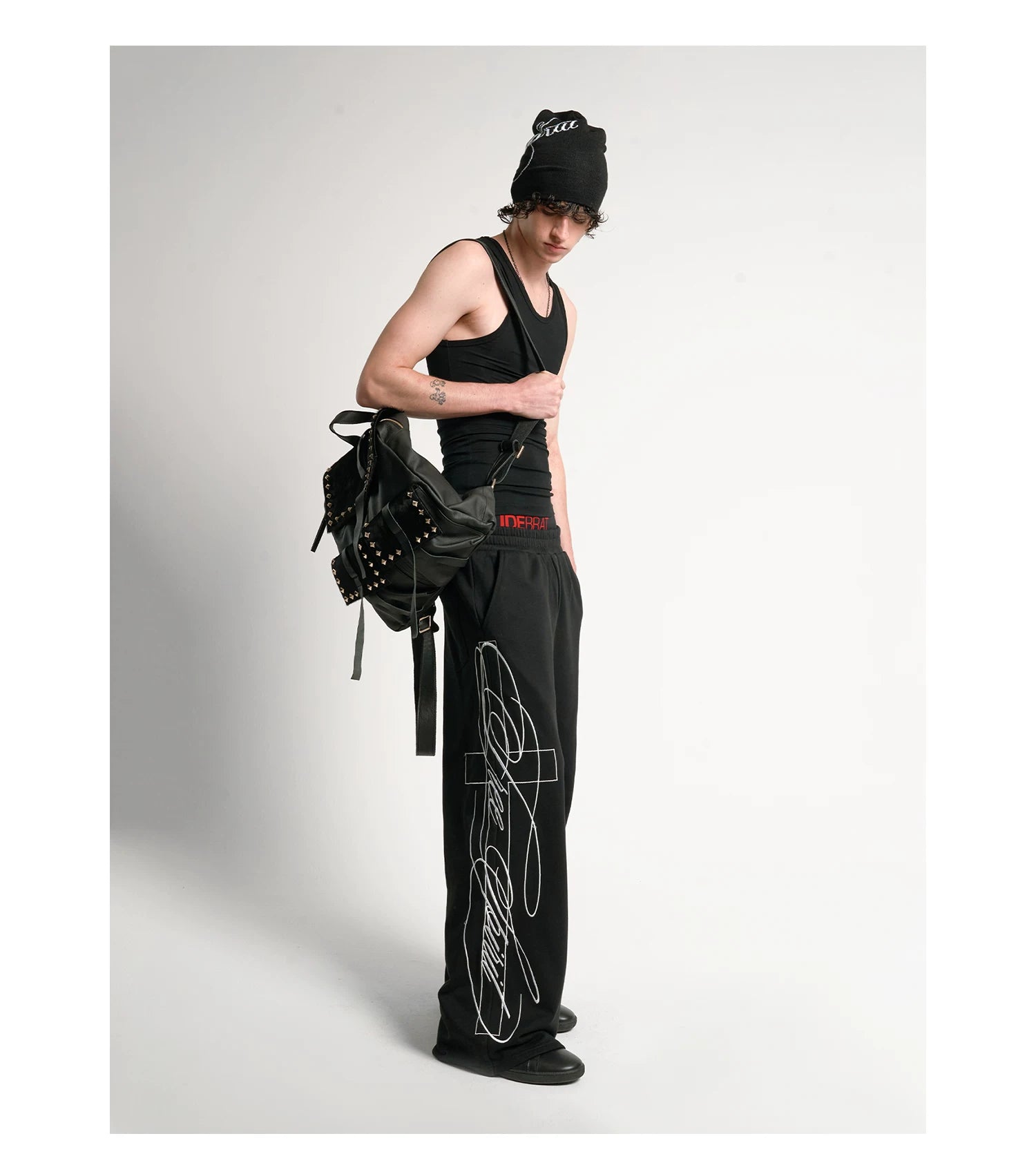 Cross Script Wide-Leg Track Pants