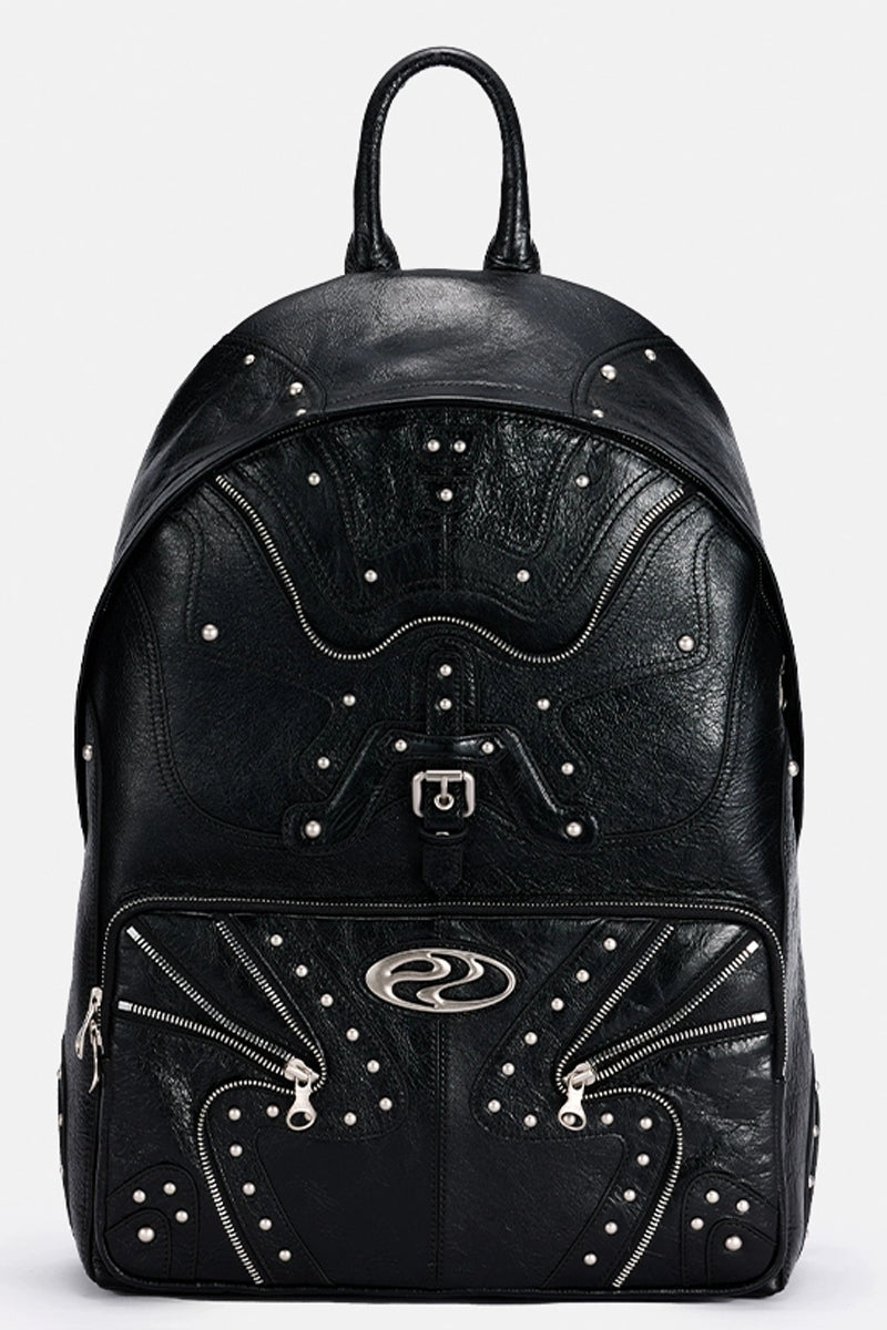 Distressed Studded Zipper Backpack