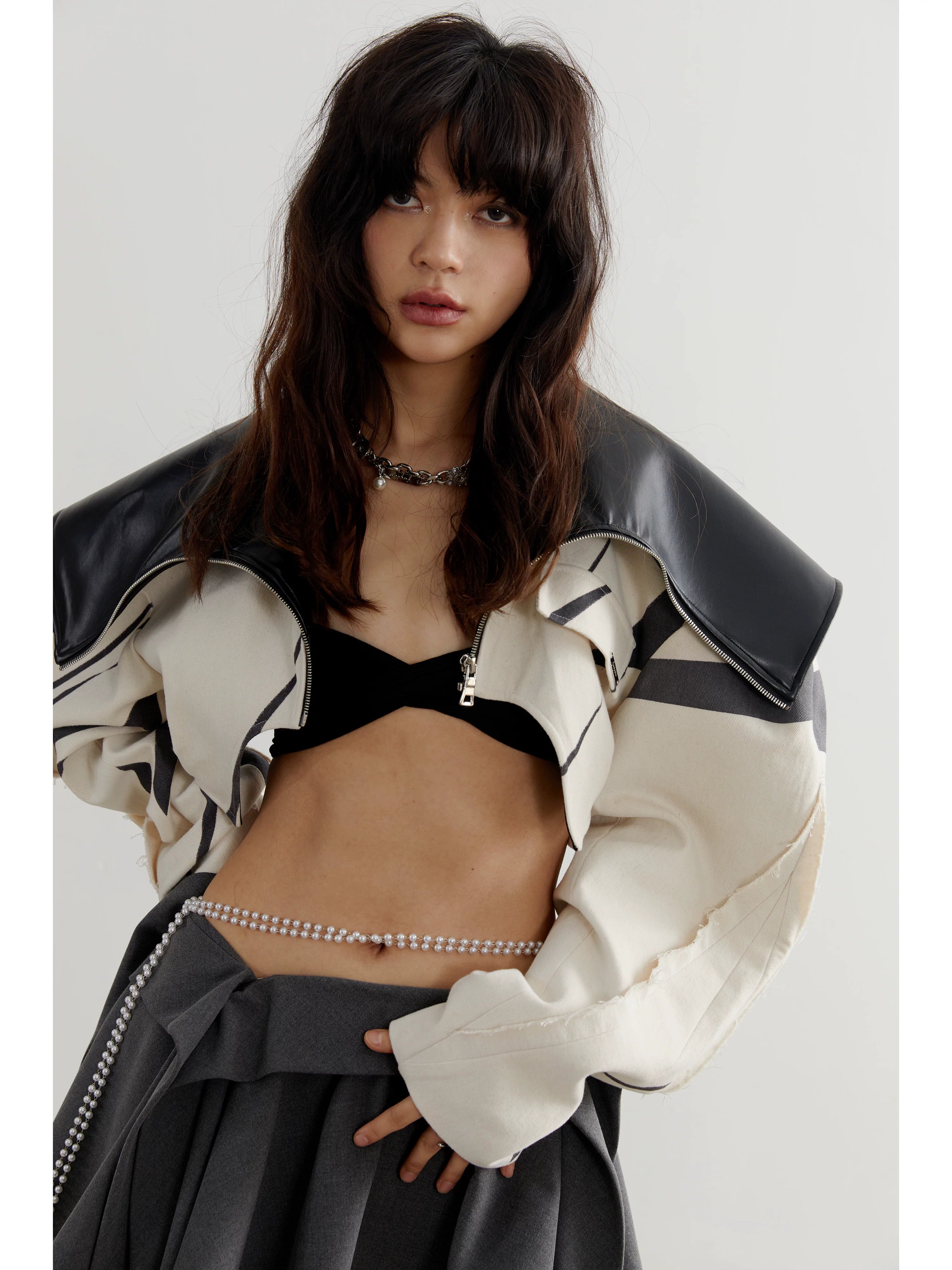 Ivory Noir Cropped Zip Jacket