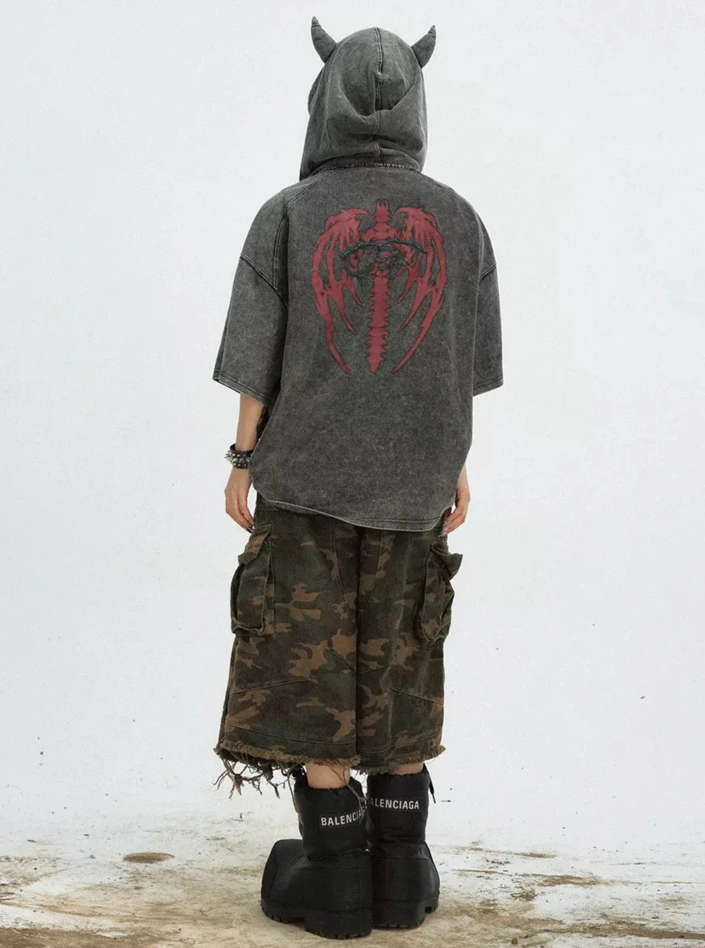 Men's Distressed Washed Hooded Top