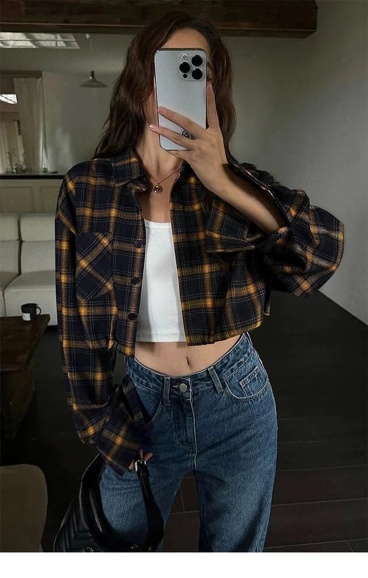 Fall Retro Plaid Shirt - chiclara