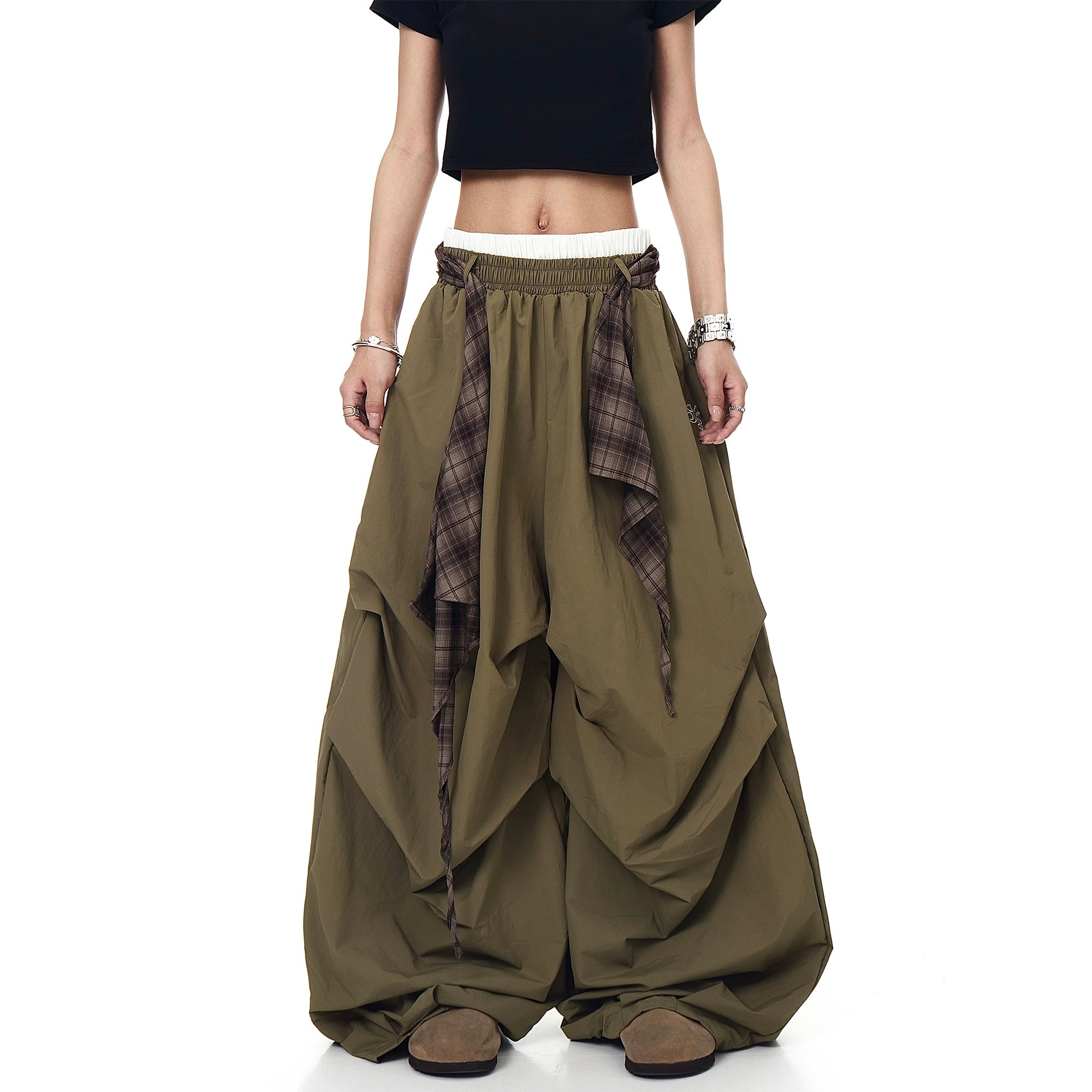 Plaid Shroud Parachute Skirt Pants