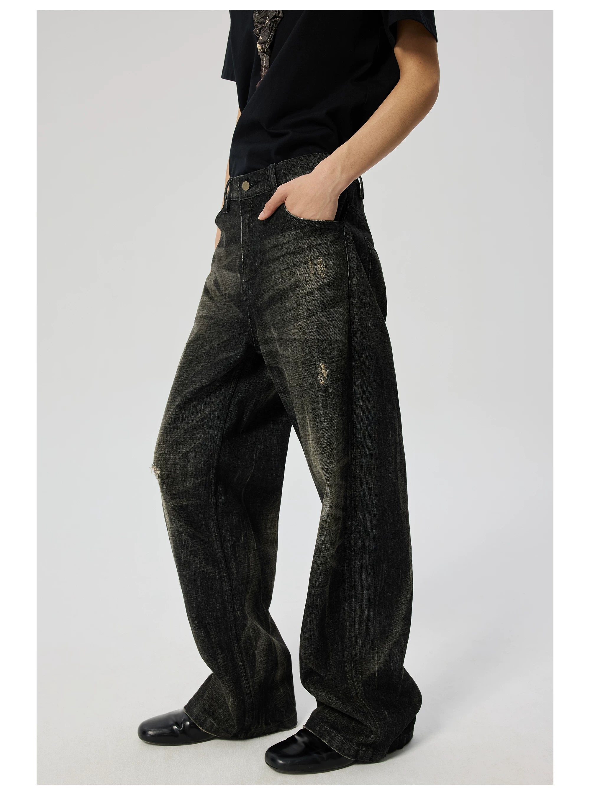 Nightscar Distressed Wide-Leg Jeans
