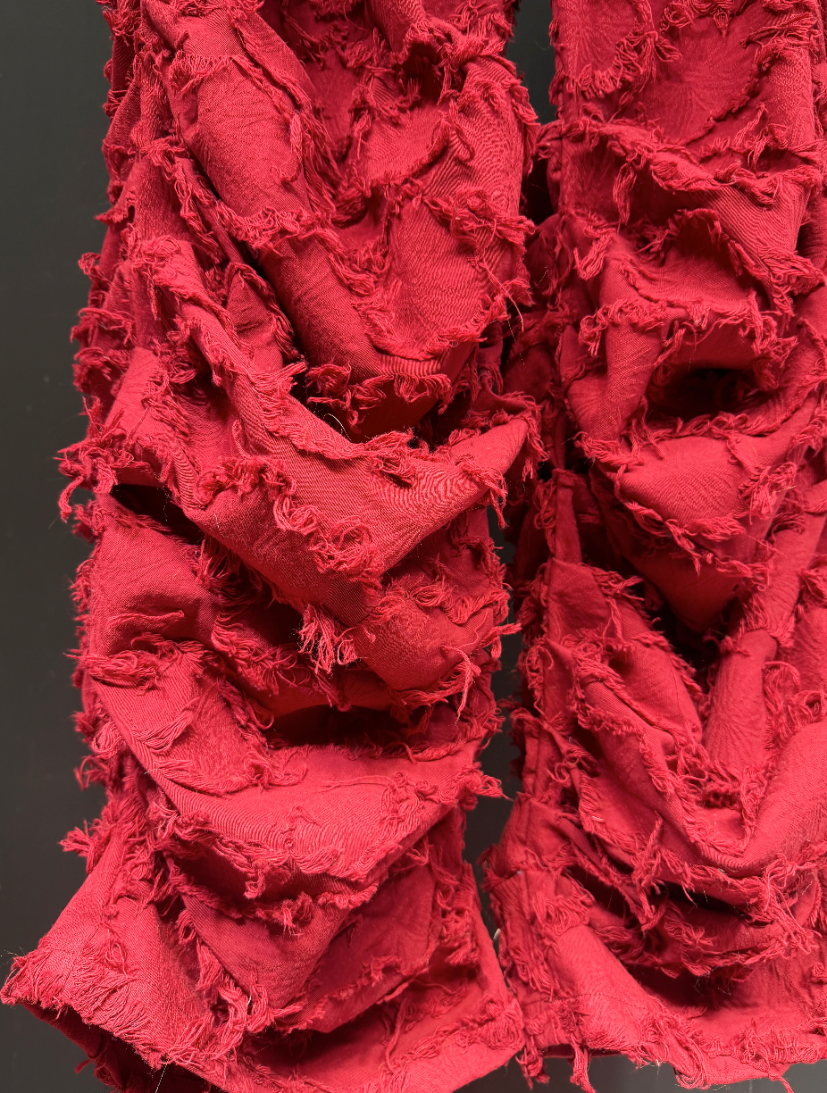 Crimson Dragonhide Shag Ruched Pants