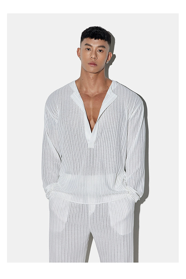 Ribbed White Lounge Shirt