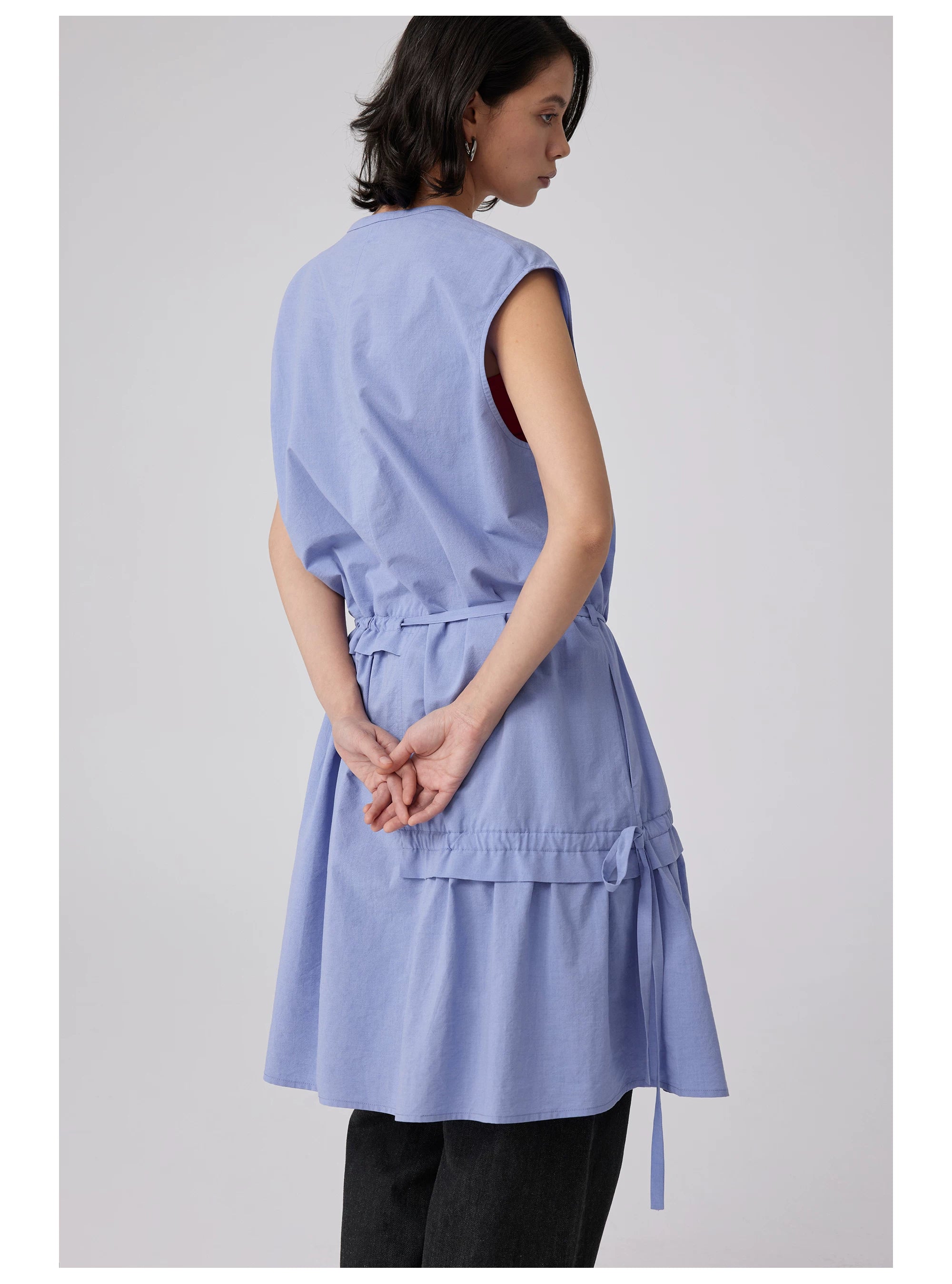 Sleeveless Button-Front Tie-Waist Dress