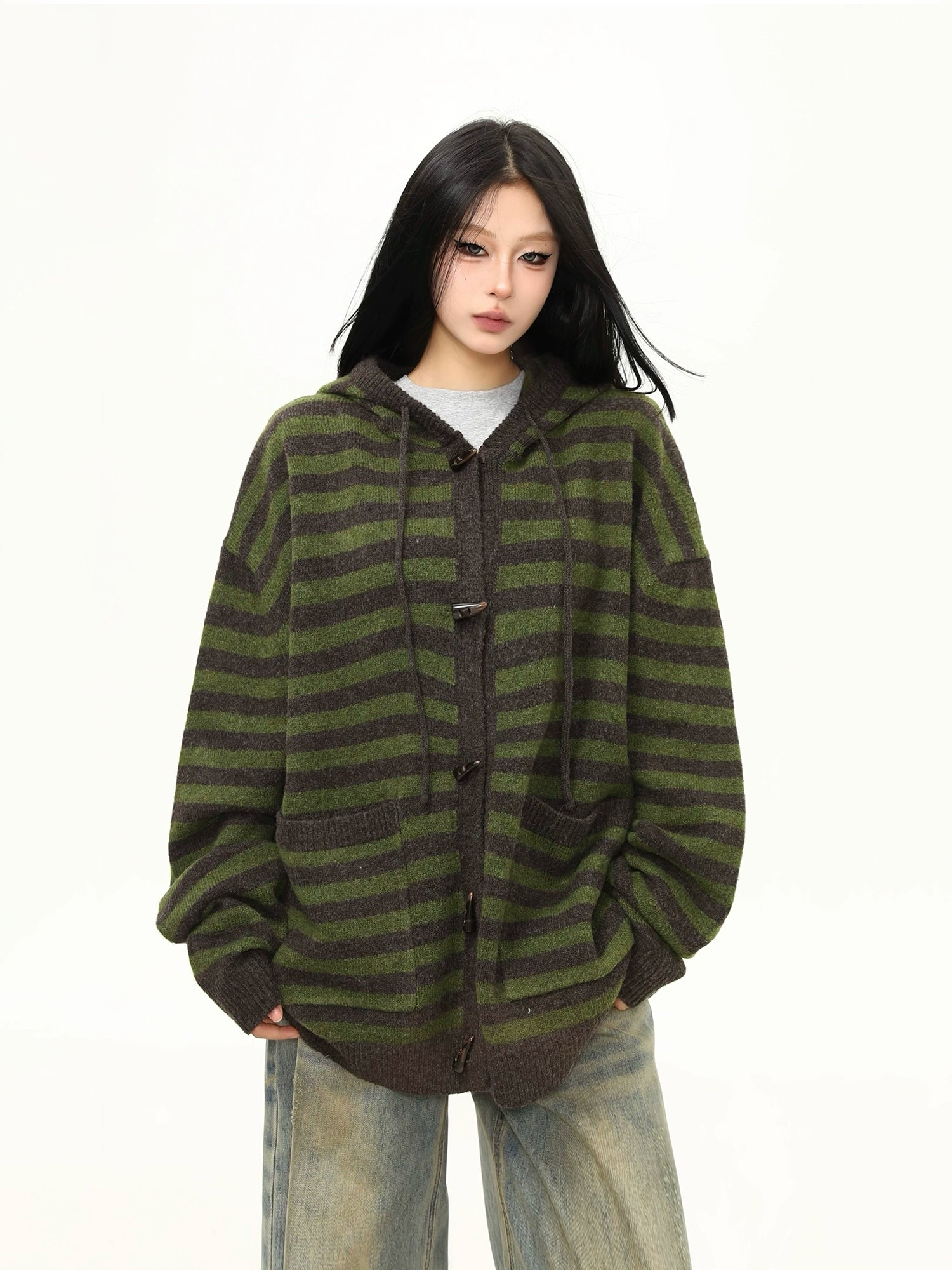 Moss Groove Toggle Knit Hoodie
