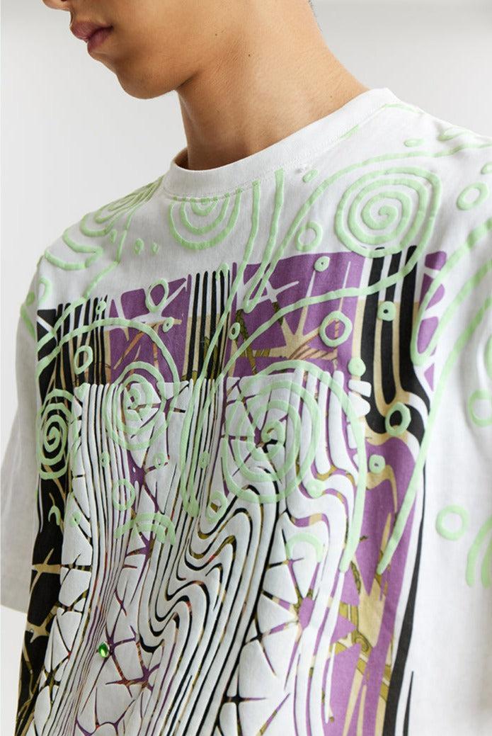 Abstract Distorted Craft Print T-Shirt - chiclara