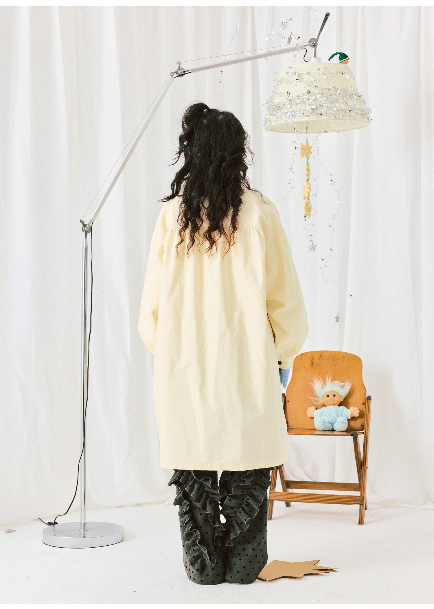 Ruffle Yoke Buttercream Long Coat