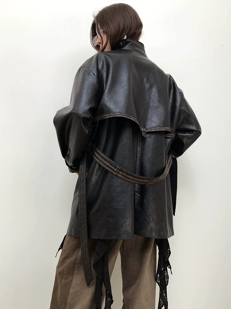 Patina Leather Belted Jacket