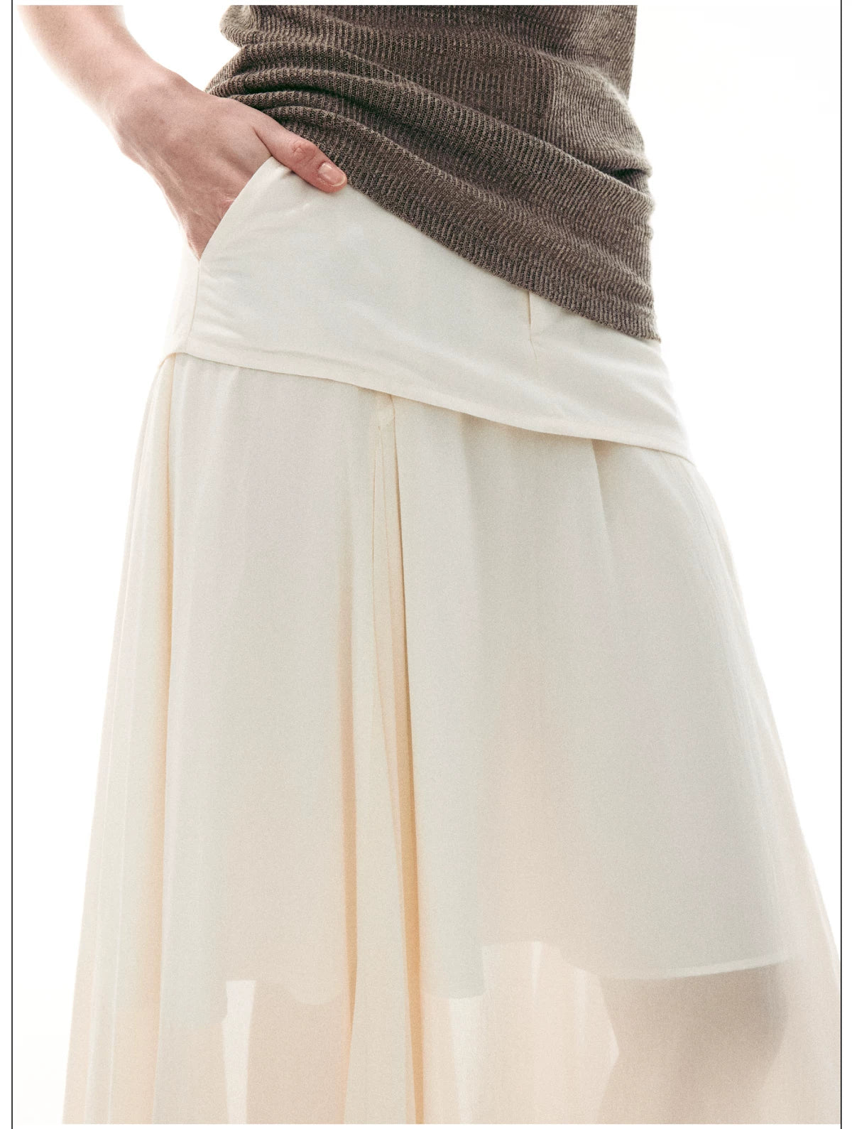 Desert Veil Asymmetric Pleated Midi Skirt
