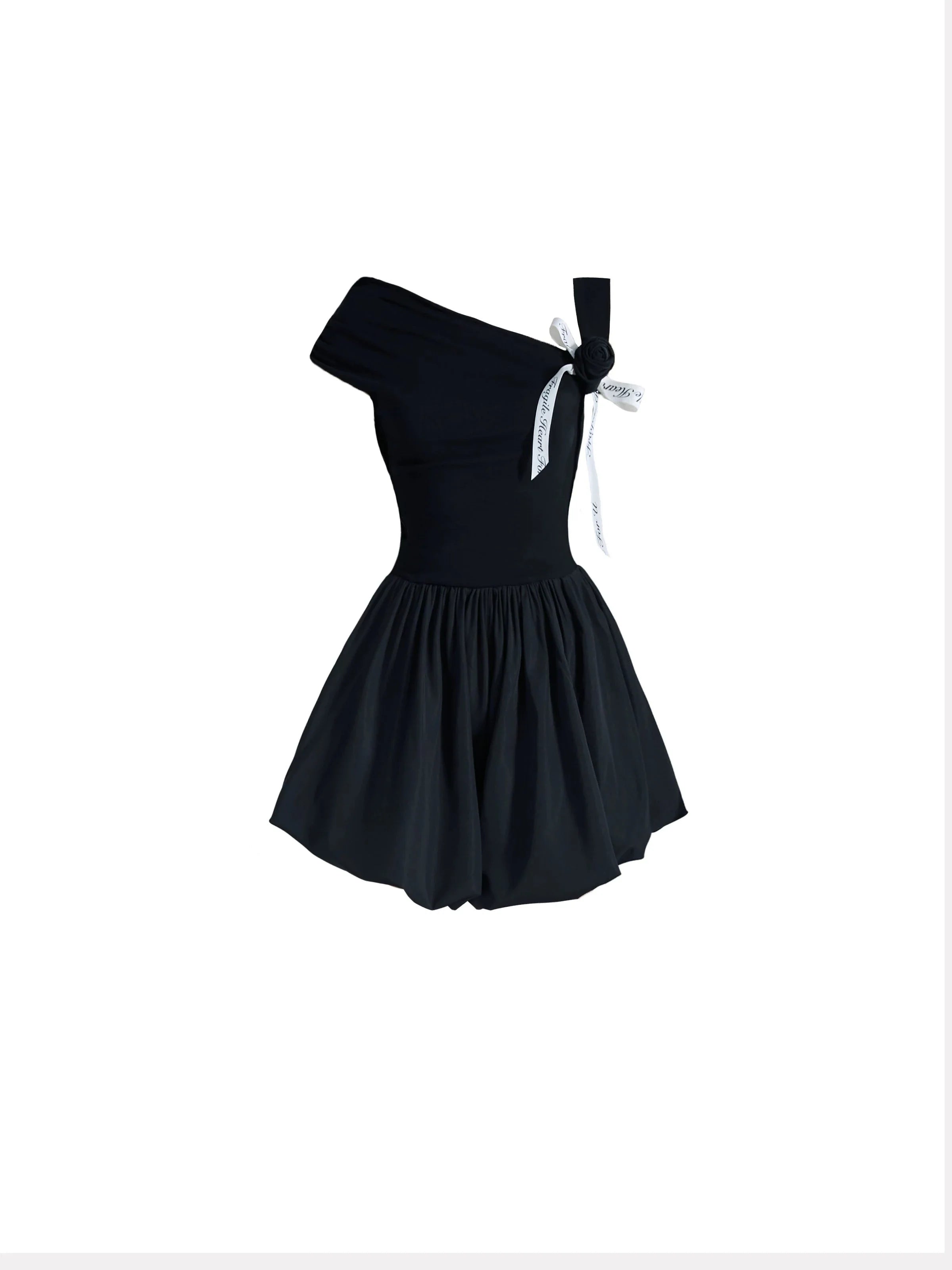 Elegant Off-Shoulder Black Mini Dress with Contrast Bow Detail