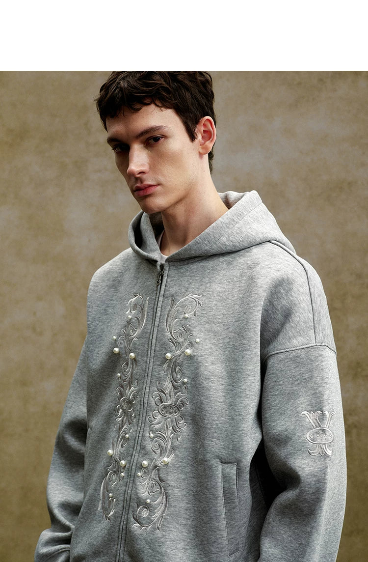 Pearl Embroidered Zip-Up Hoodie