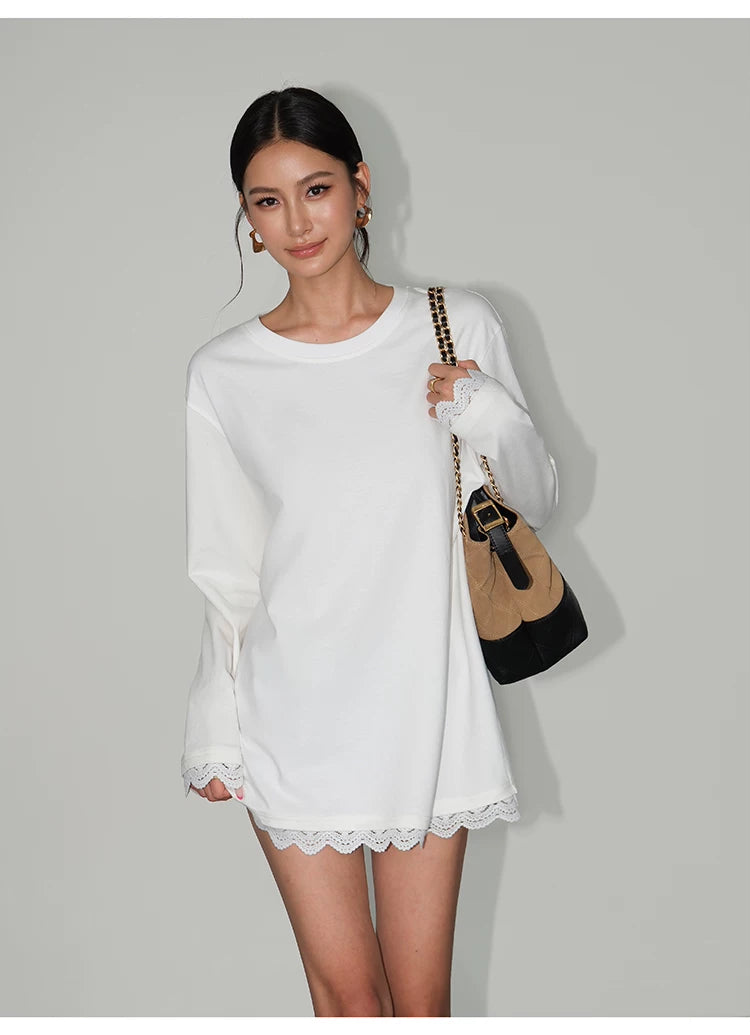 Soft Edge Lace-Hem Long Tee Dress
