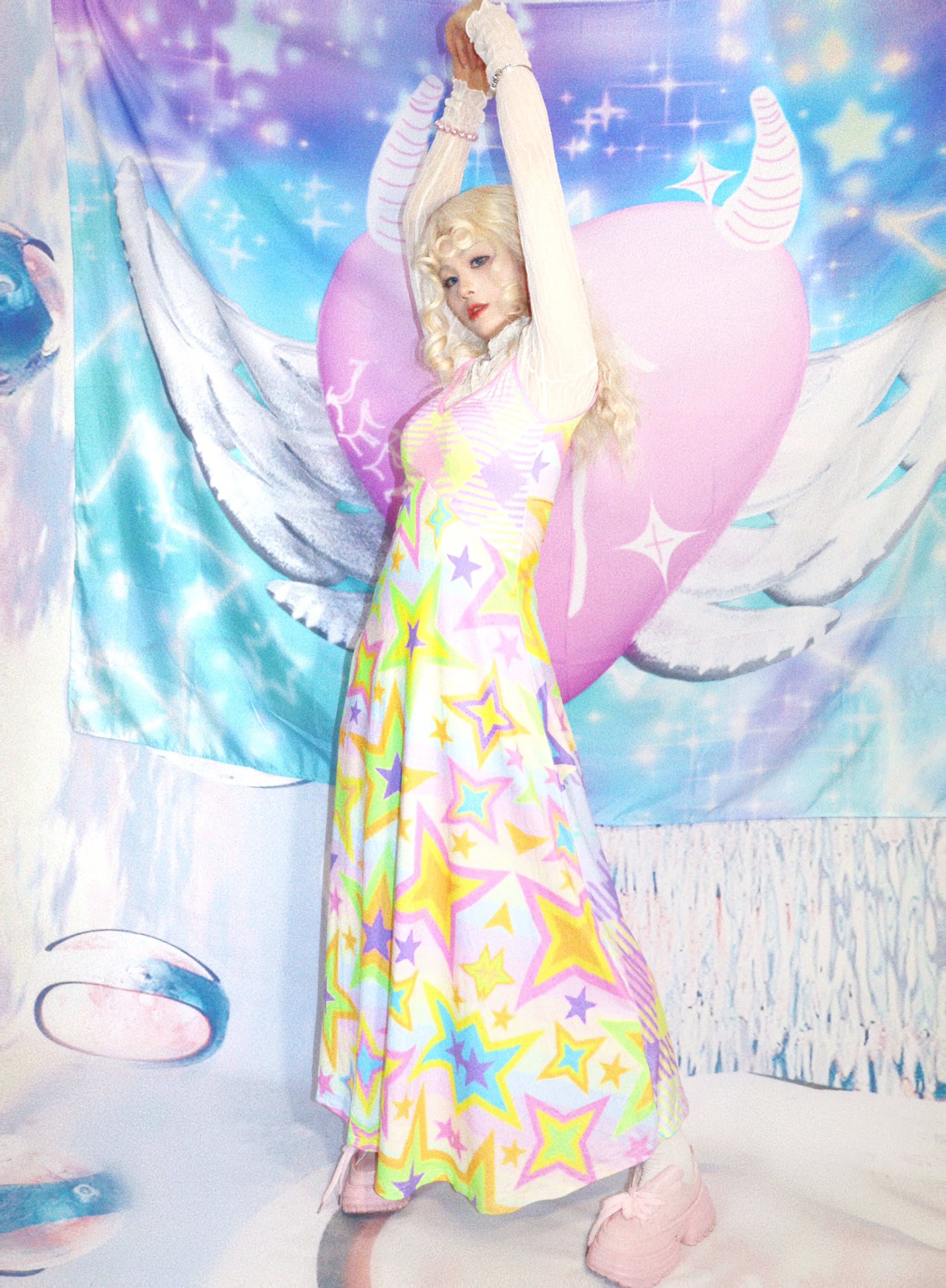 Pastel Rainbow Star Kimono Dress