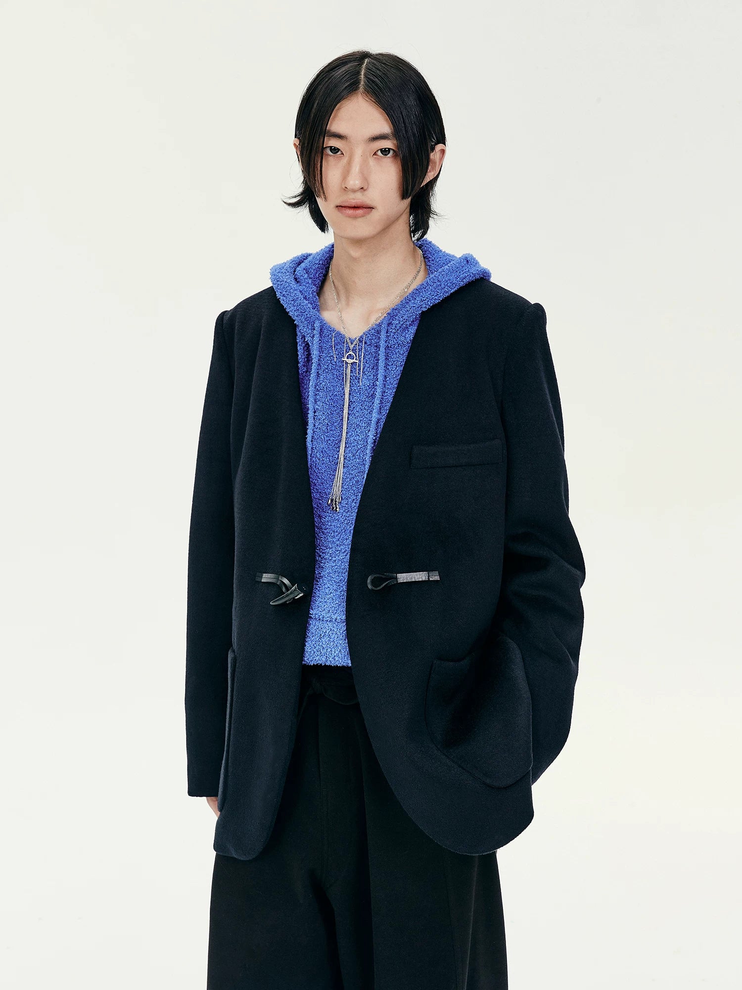 Toggle Closure Collarless Blazer
