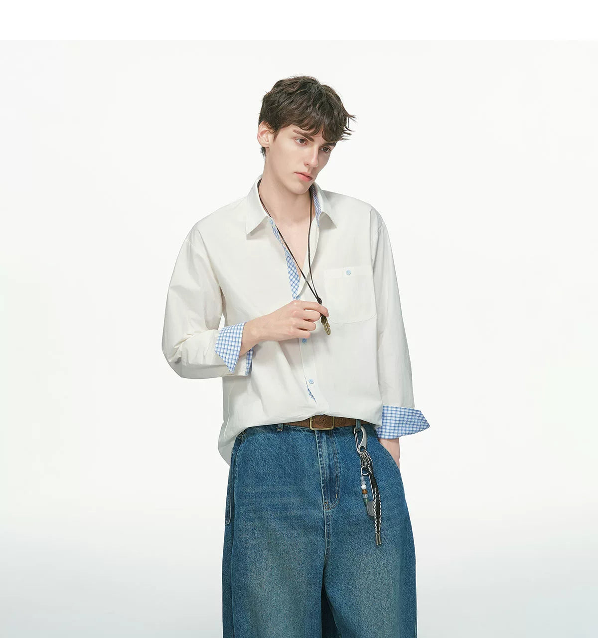 Gingham Cuff Contrast Oxford Shirt
