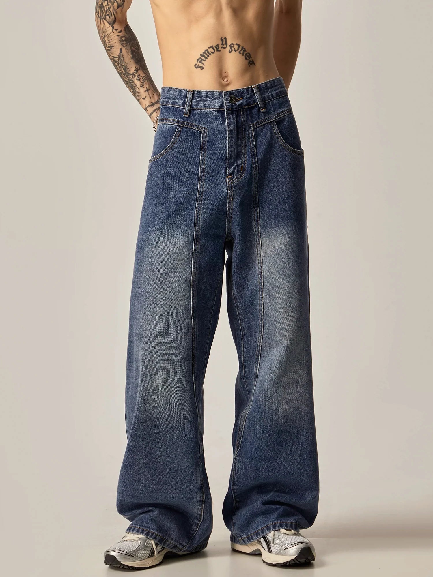 Ombre Fade Wide-Leg Vintage Denim Jeans