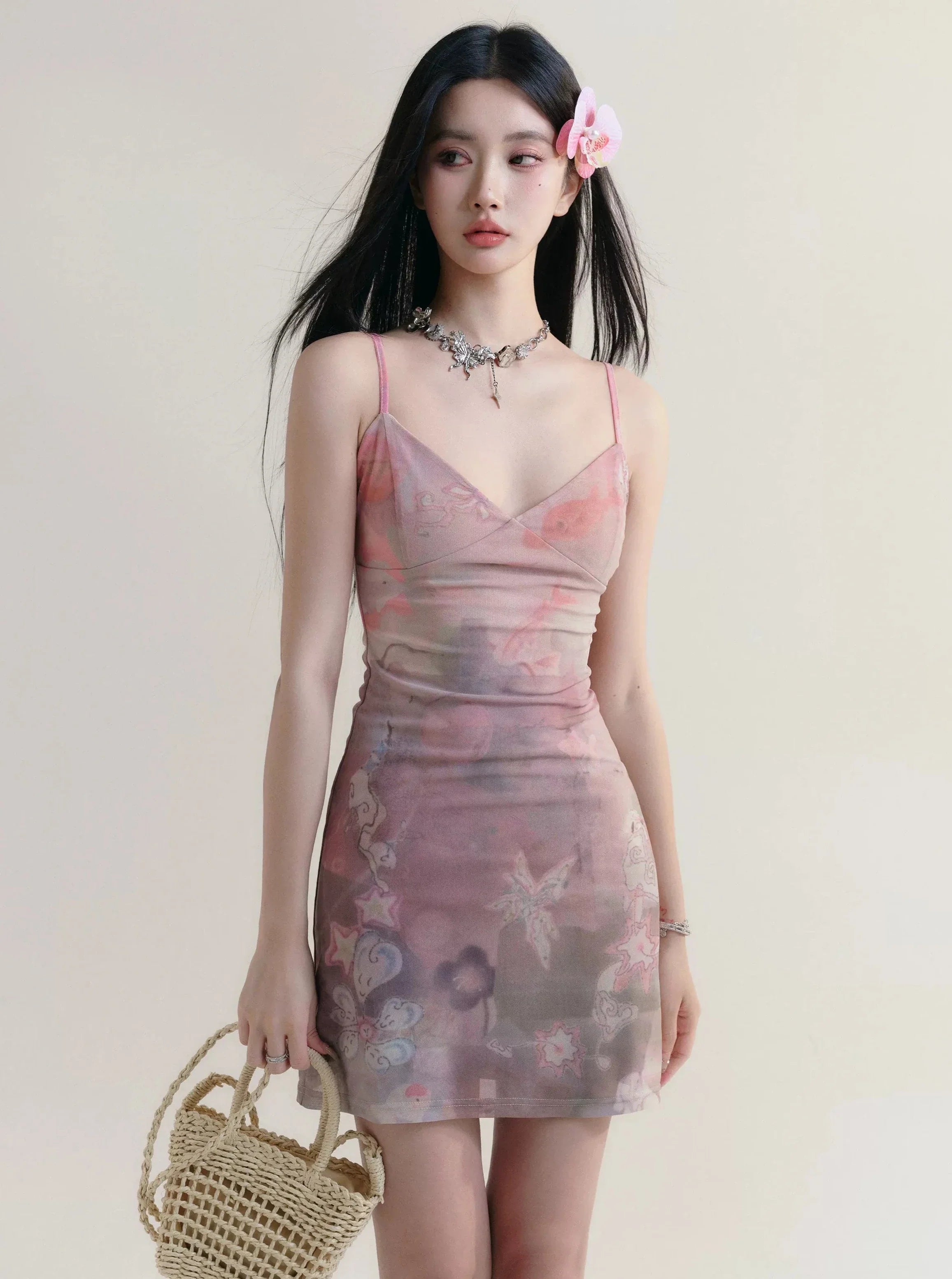 Watercolor Floral Satin Slip Dress