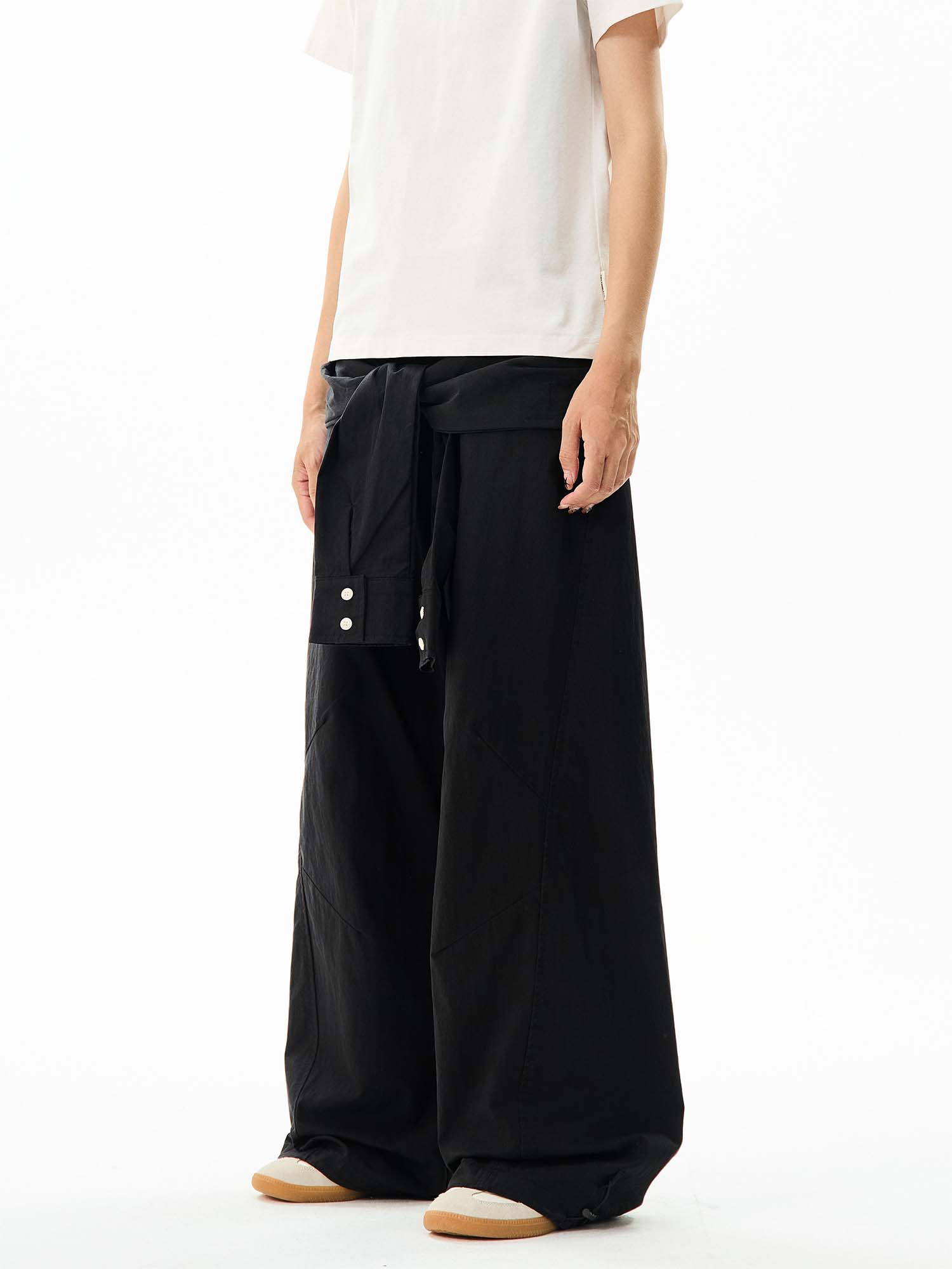 Wide-Leg Cargo Pants with Tie-Front Detail