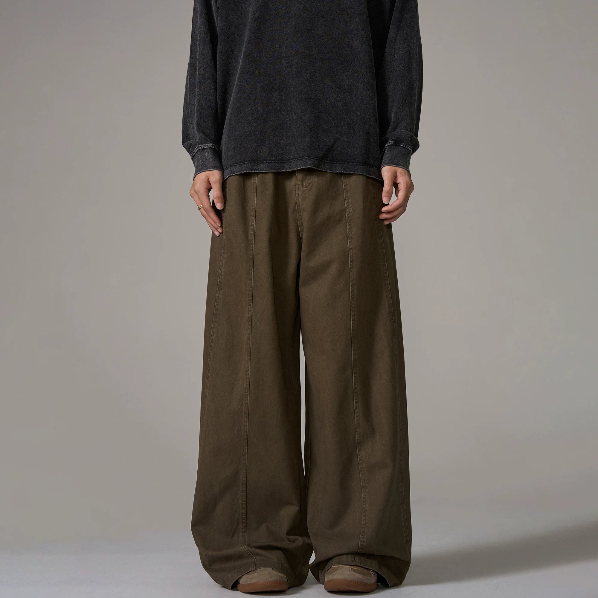 Washed Wide-Leg Work Pants - Coffee Variant
