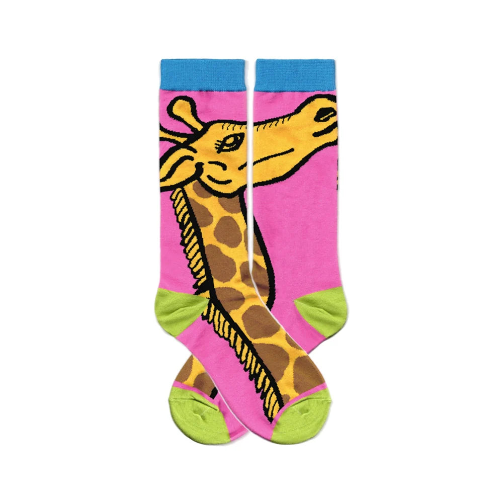 Pink Giraffe Print Crew Socks