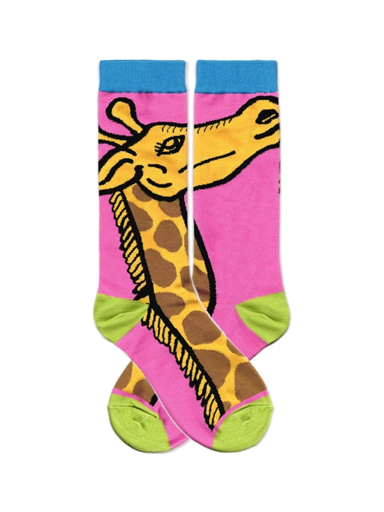 Pink Giraffe Print Crew Socks