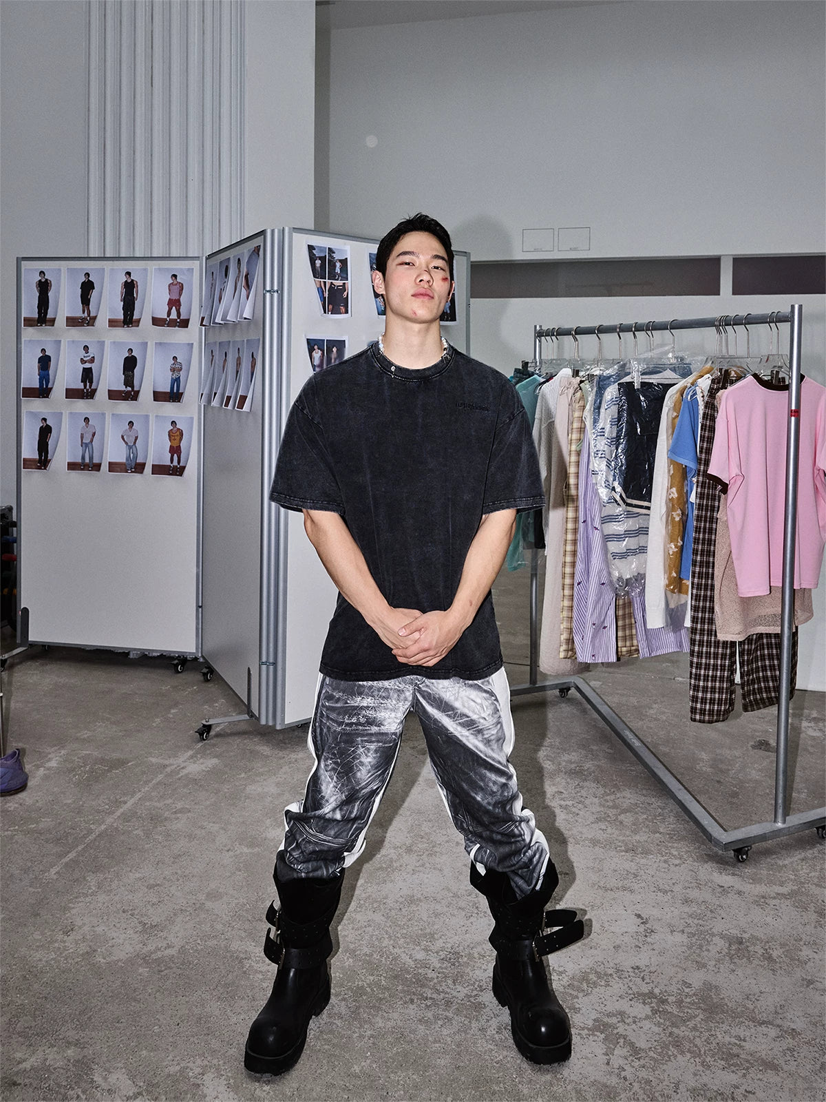 Monochrome Marble Contrast Panel Pants