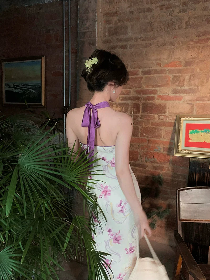 Floral Halter Neck Cheongsam Dress