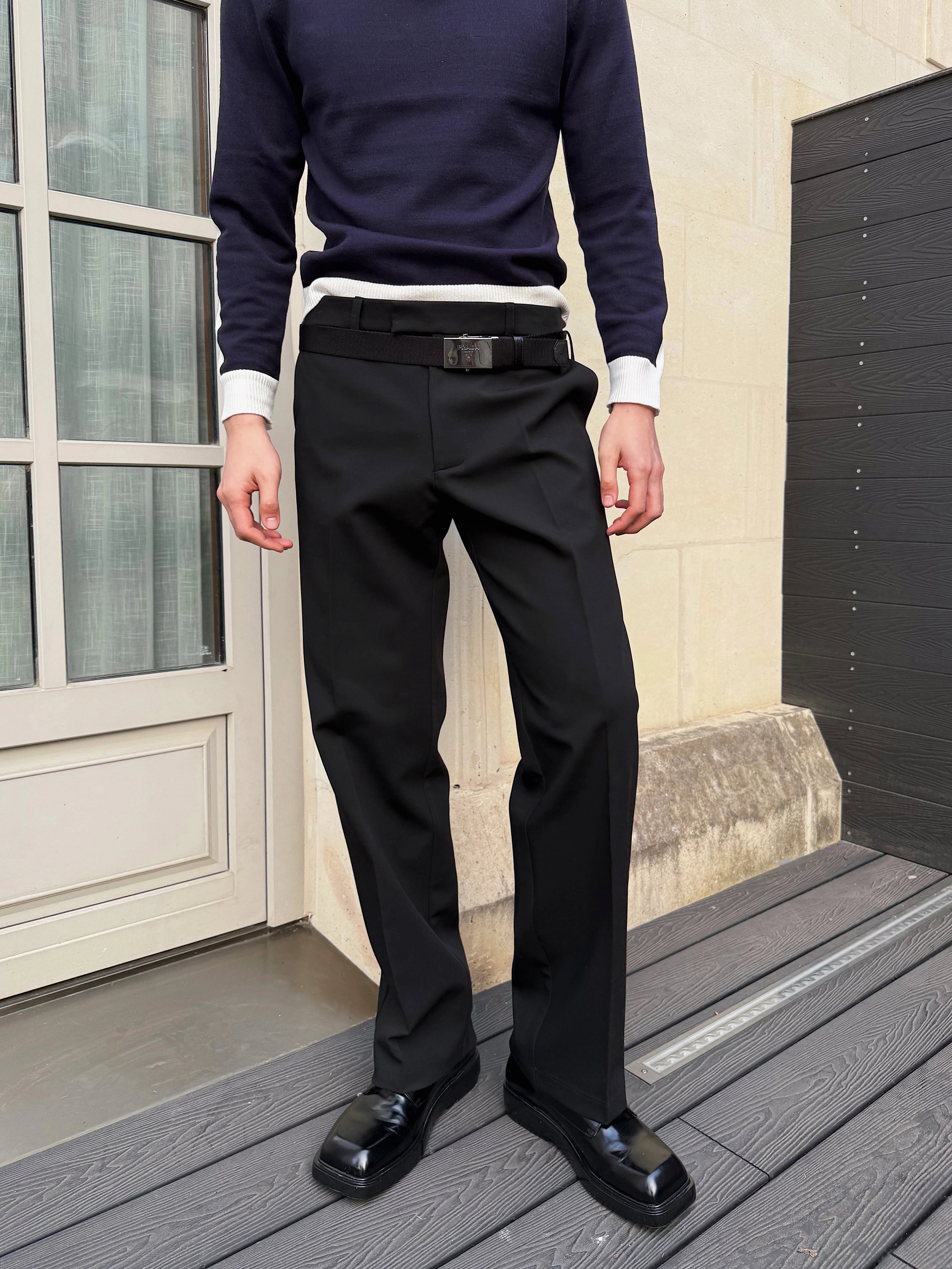 Black Low Rise Tapered Trousers