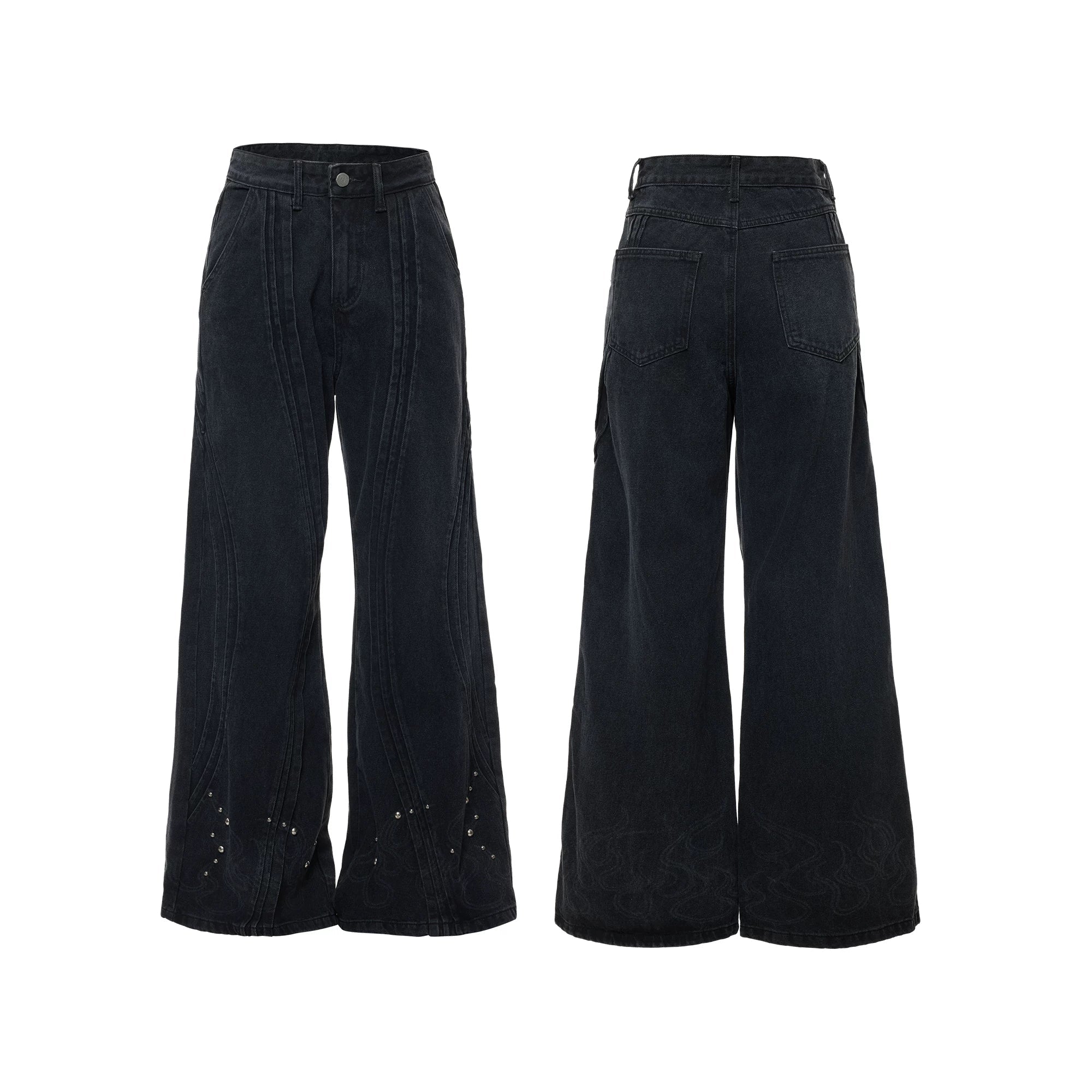 Studded Panel Wide Leg Jeans