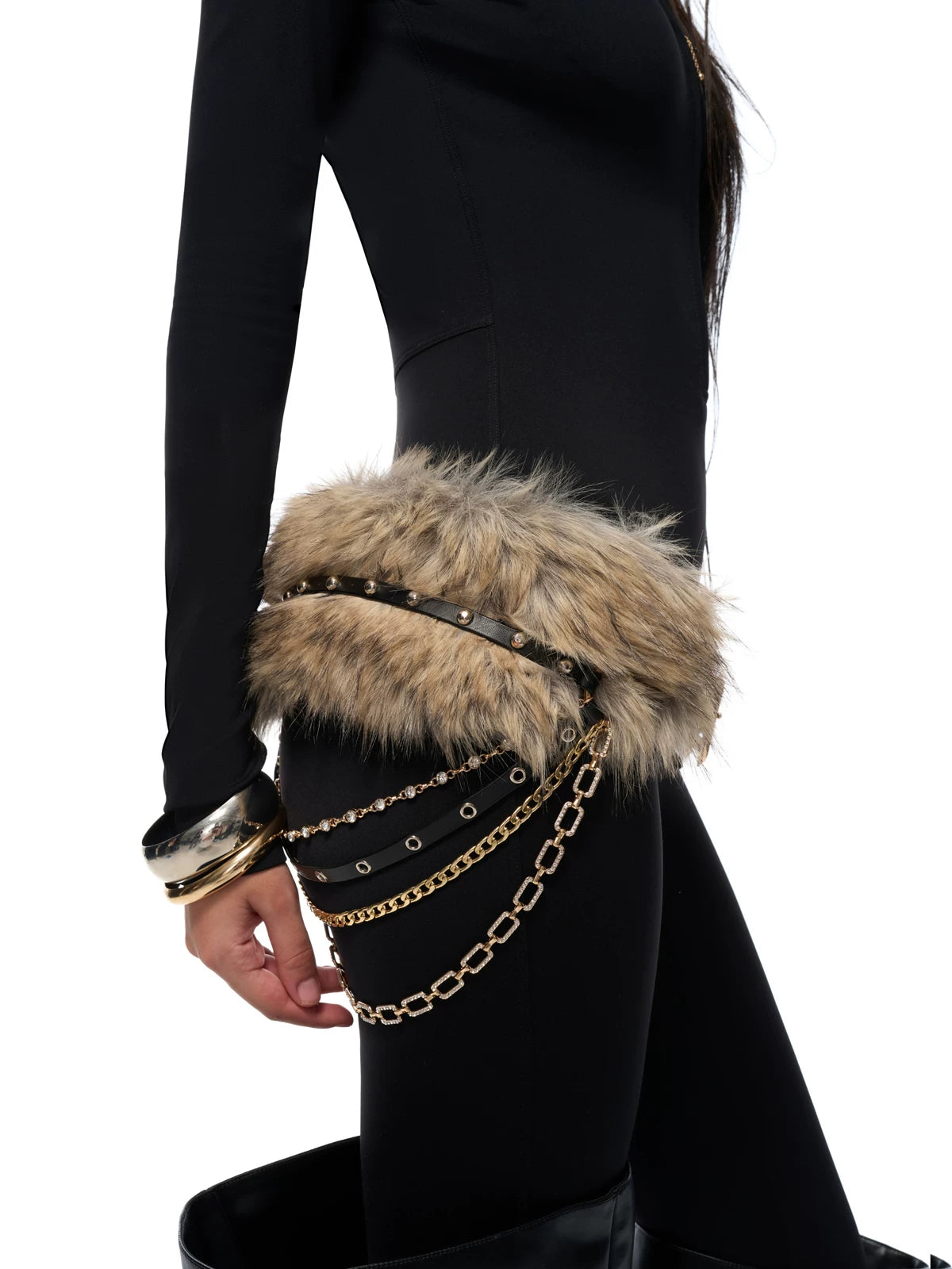 Midnight Prowl Faux‑Fur Chain Belt