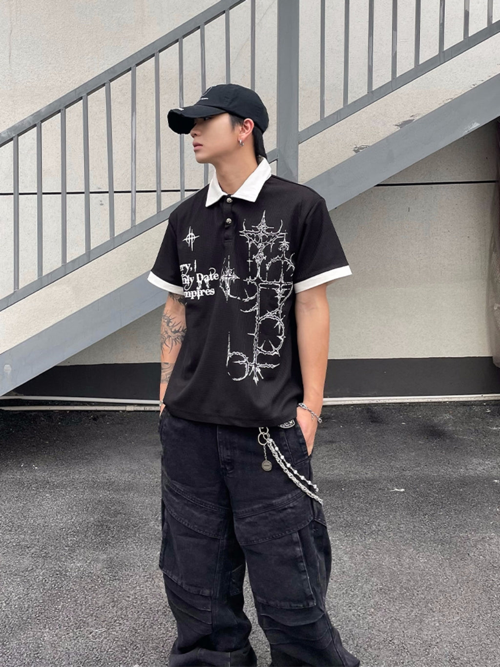 Gothic Stitch Contrast Polo