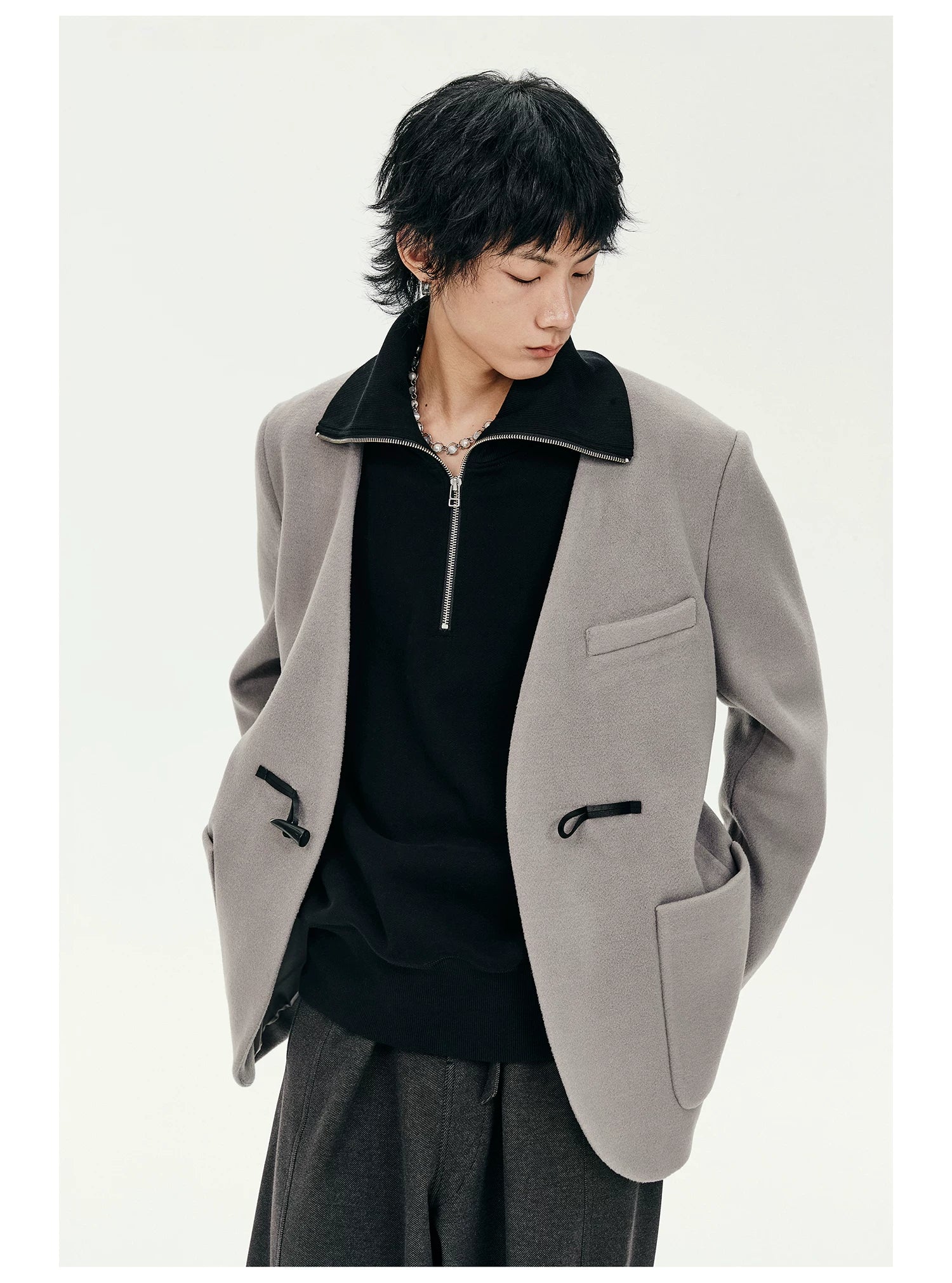 Toggle Closure Collarless Blazer