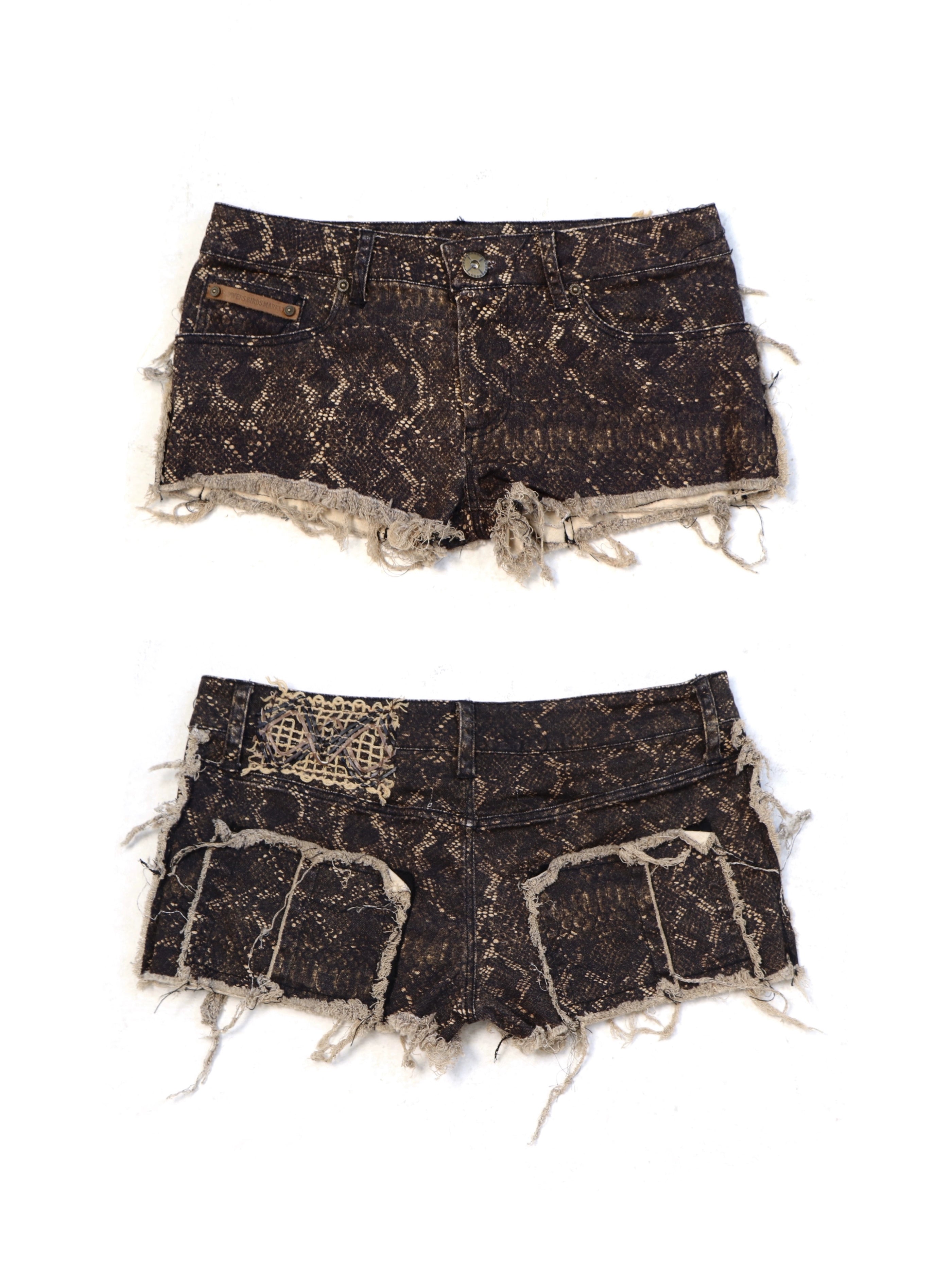 Viper Fringe Distressed Snakeprint Shorts
