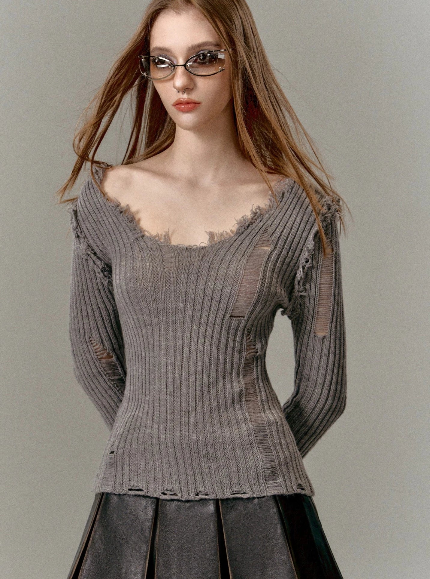 V-Neck Knit Sweater - chiclara