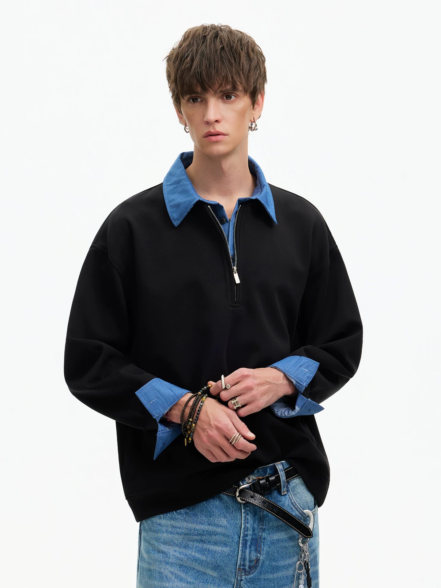 Skyline Layered Collar Half‑Zip Sweatshirt