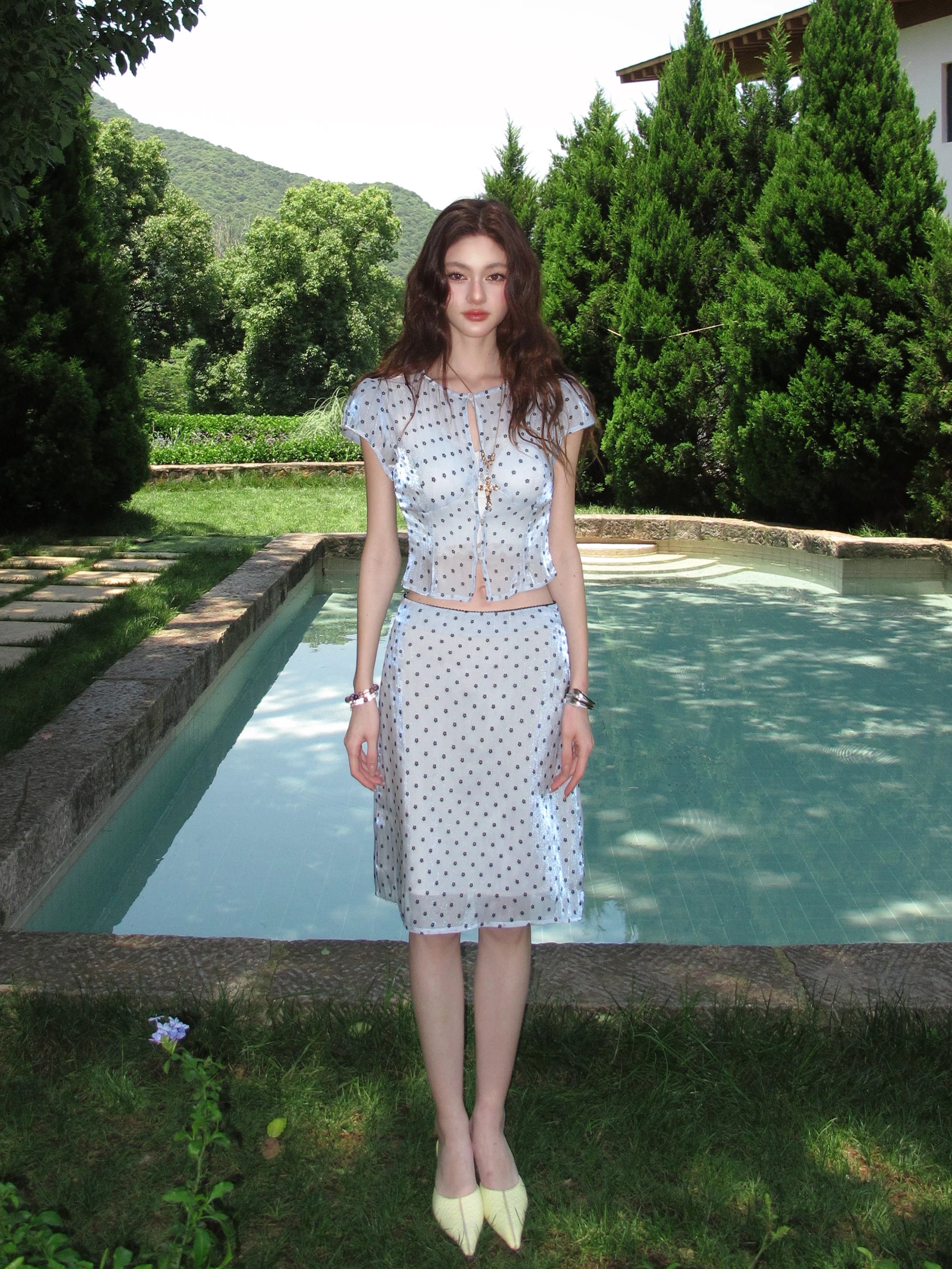 Garden Mirage Sheer Polka Dot Blouse